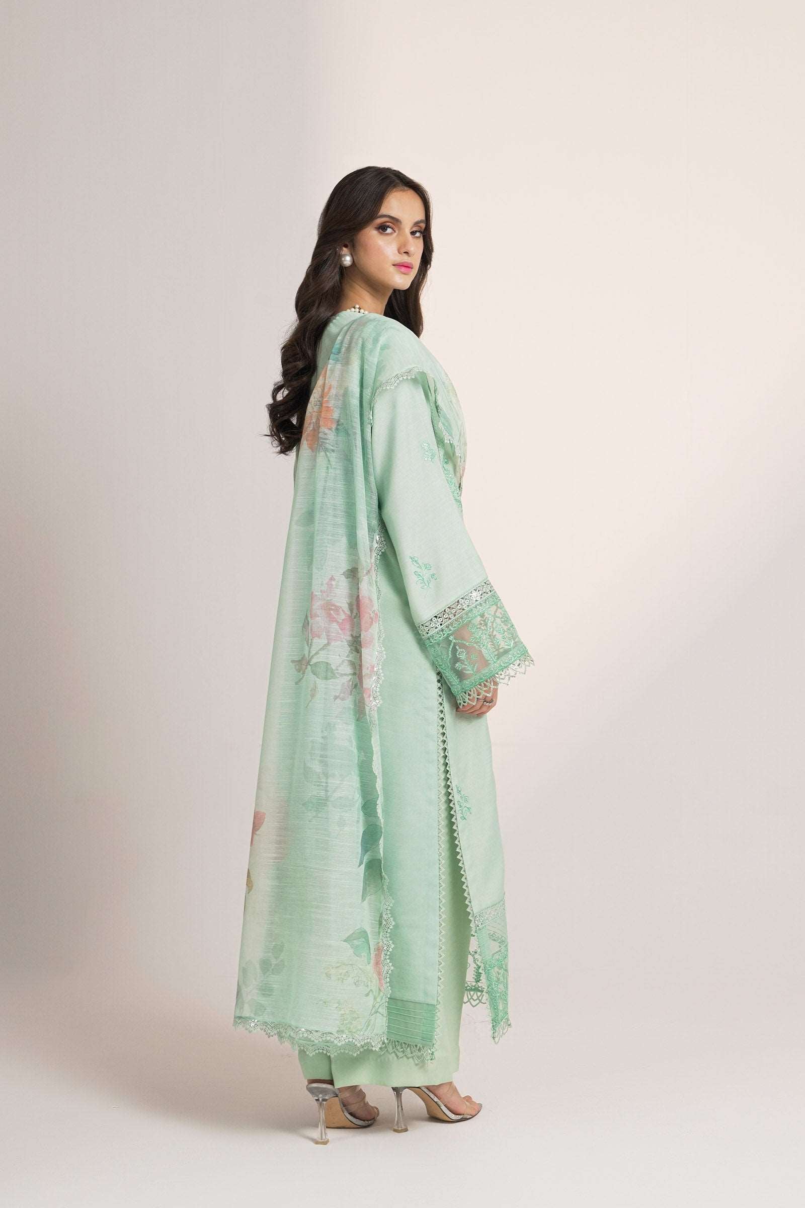 3 Piece Embroidered Raw Silk Suit