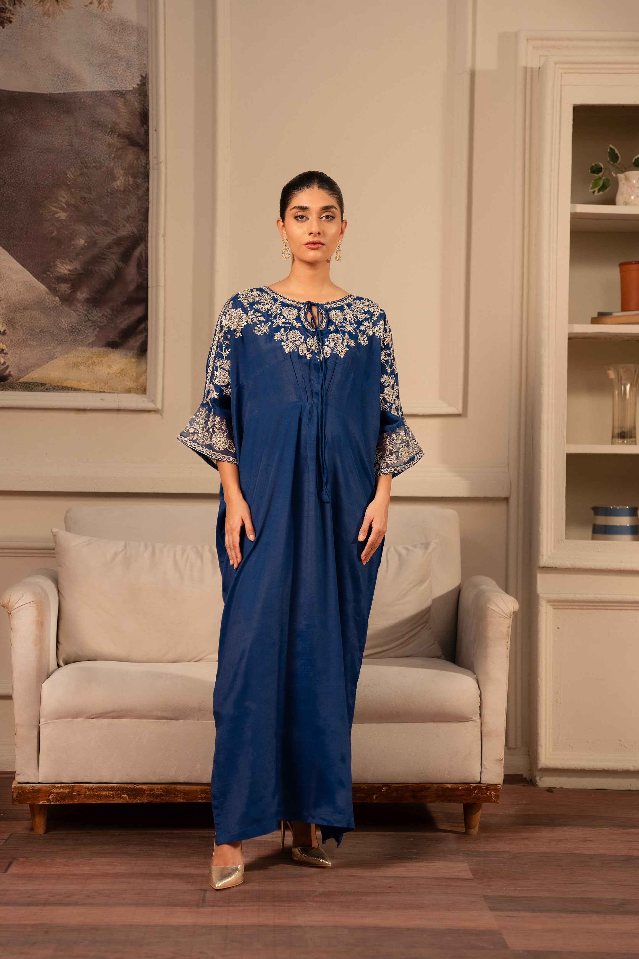 1 Piece Raw Silk Kaftan Blue