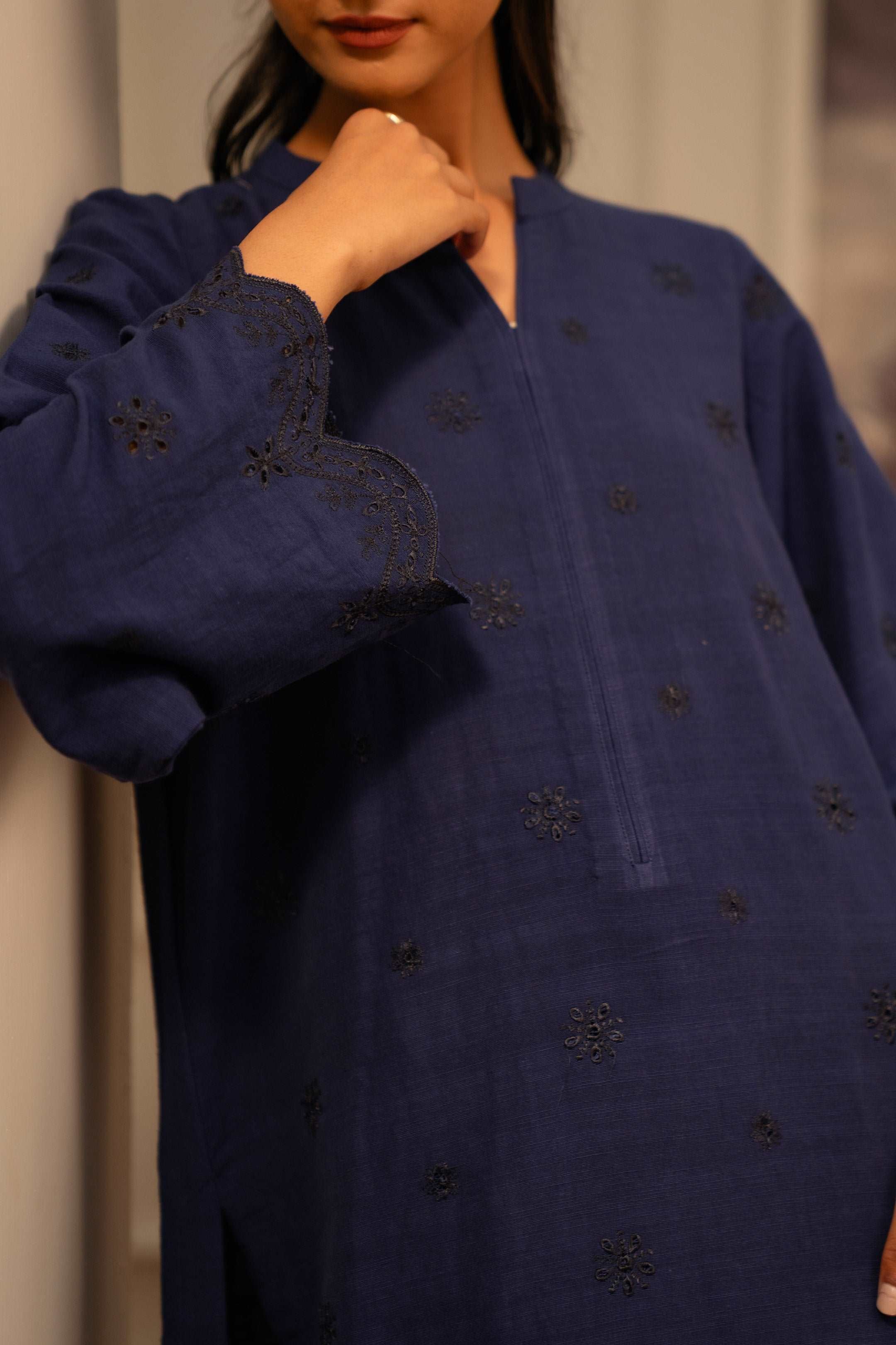 2 Piece Embroidered Karandi blue