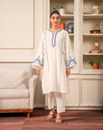 2 Piece Embroidered Linen Suit White