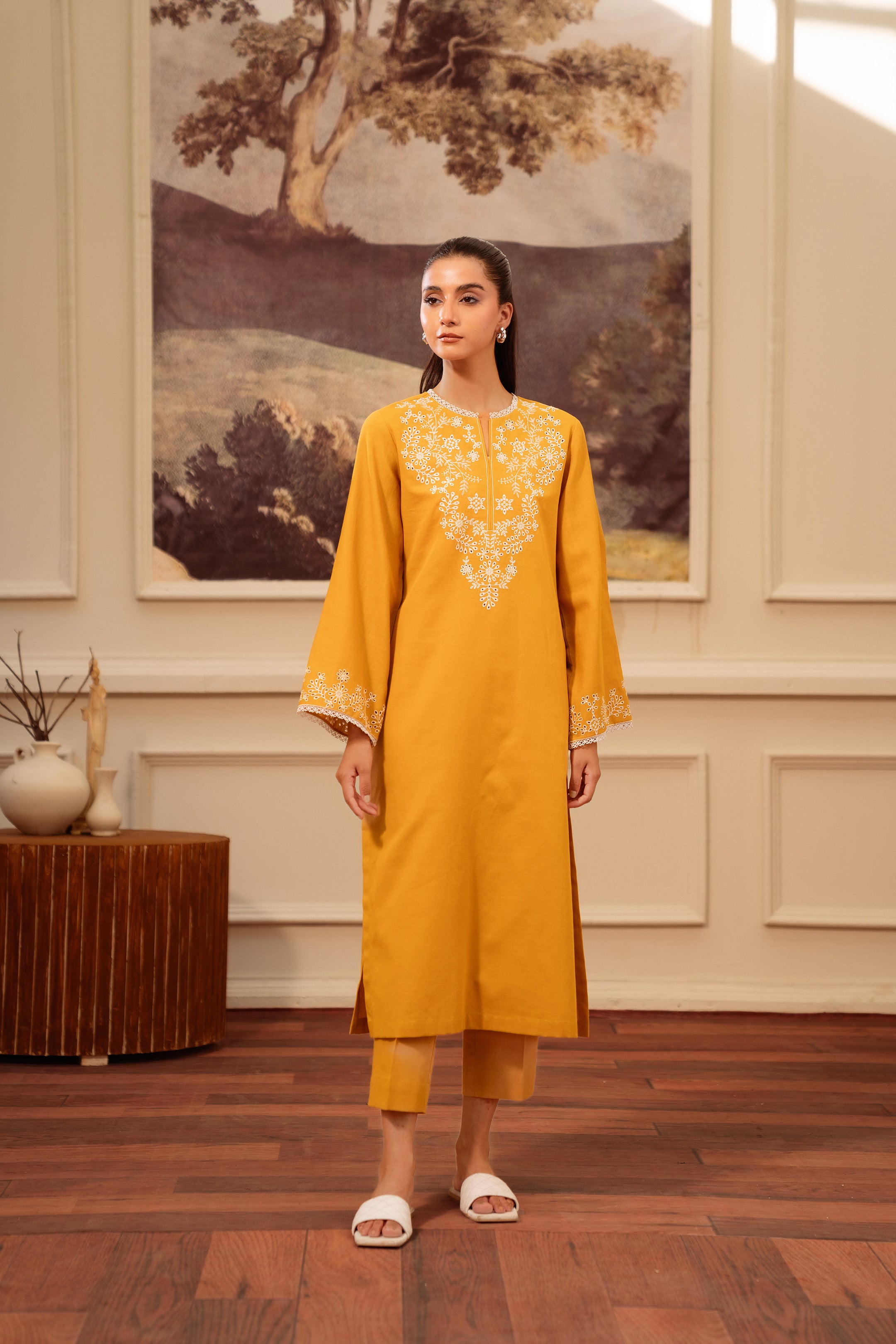 2 Piece Khaddar Suit Yellow