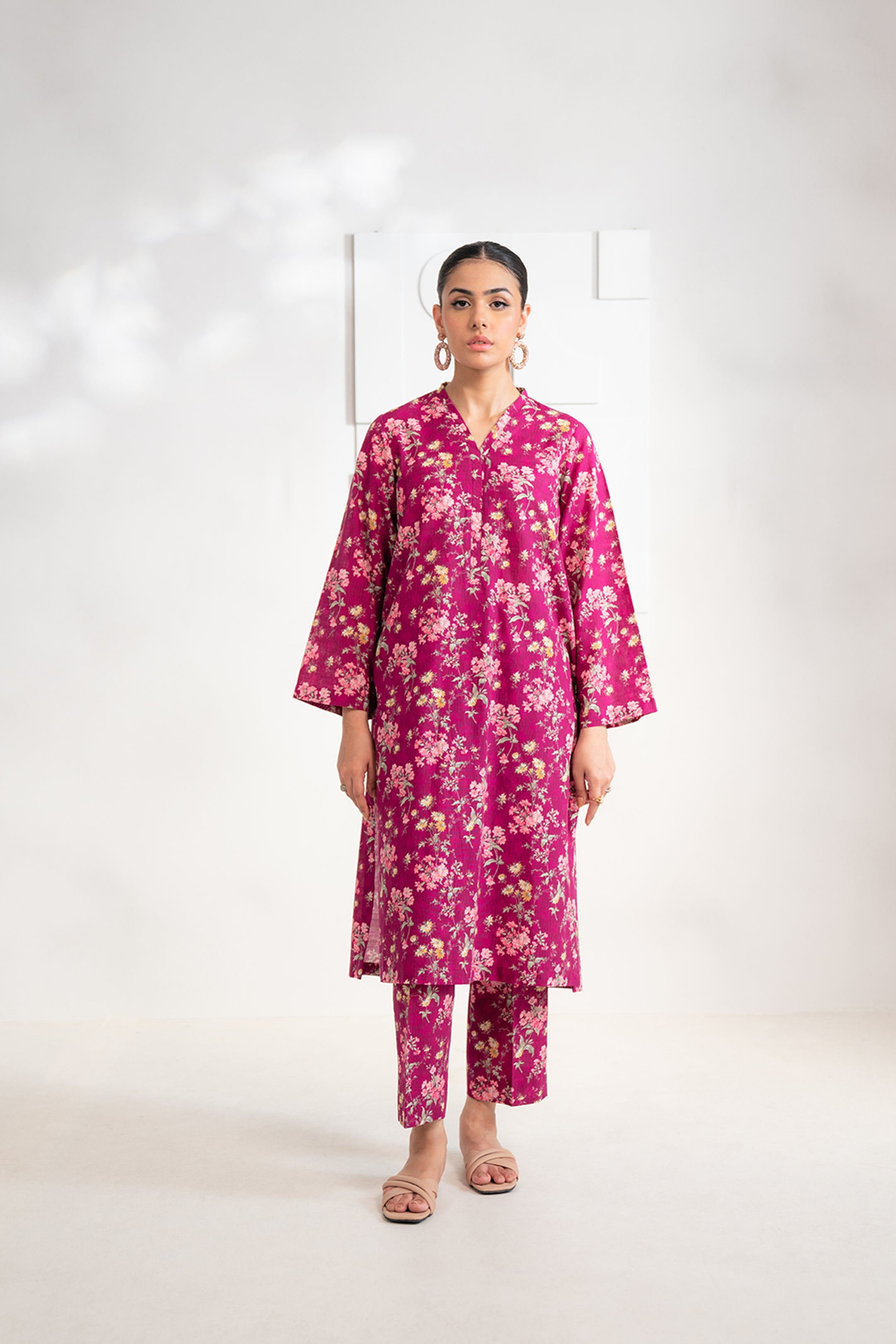 2 Piece Printed Khaddar Suit Pink