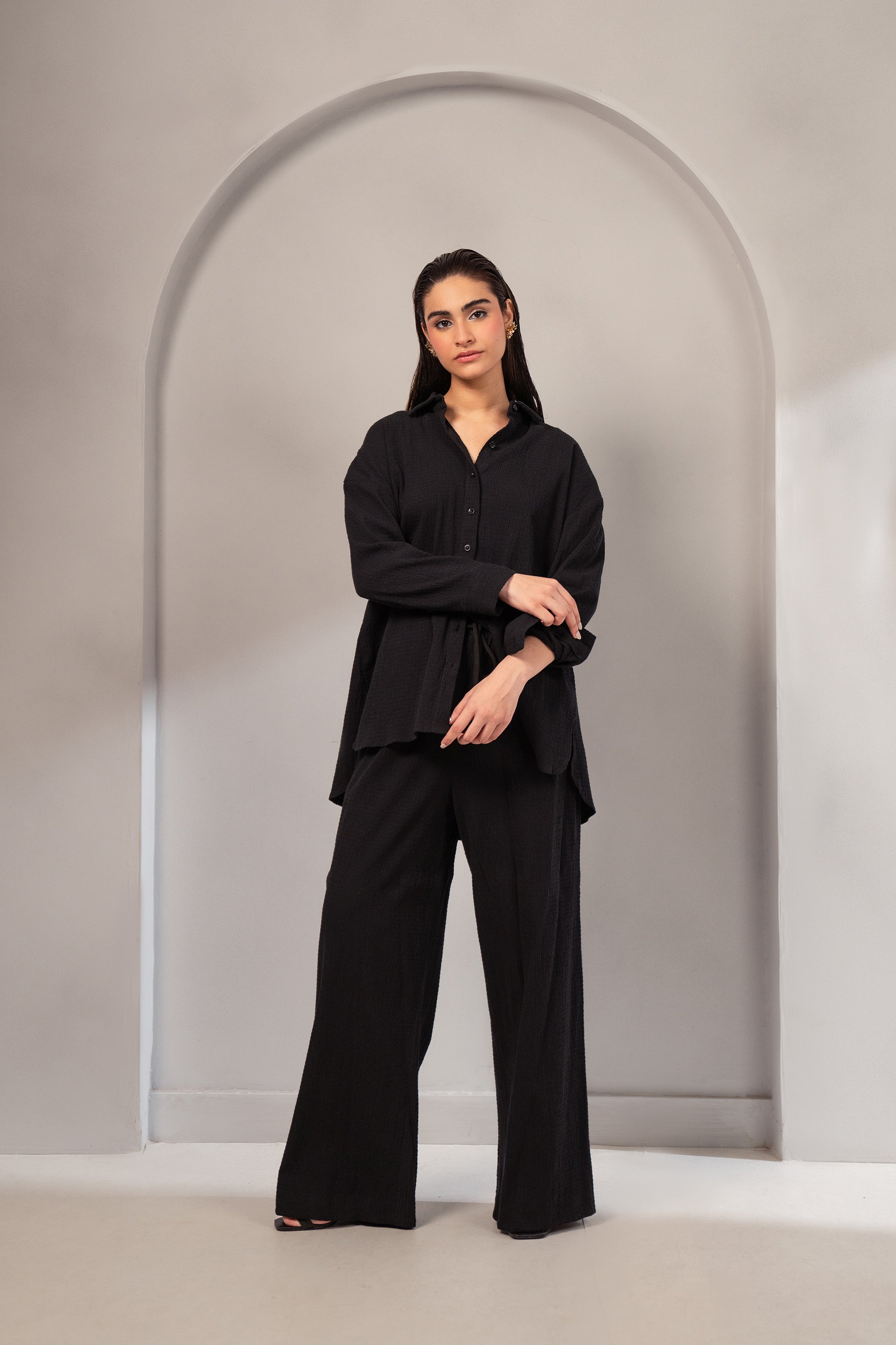 2 Piece Solid Viscose Suit Black