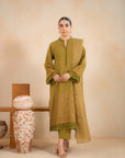 3 Piece Embroidered Khaddar Suit Olive