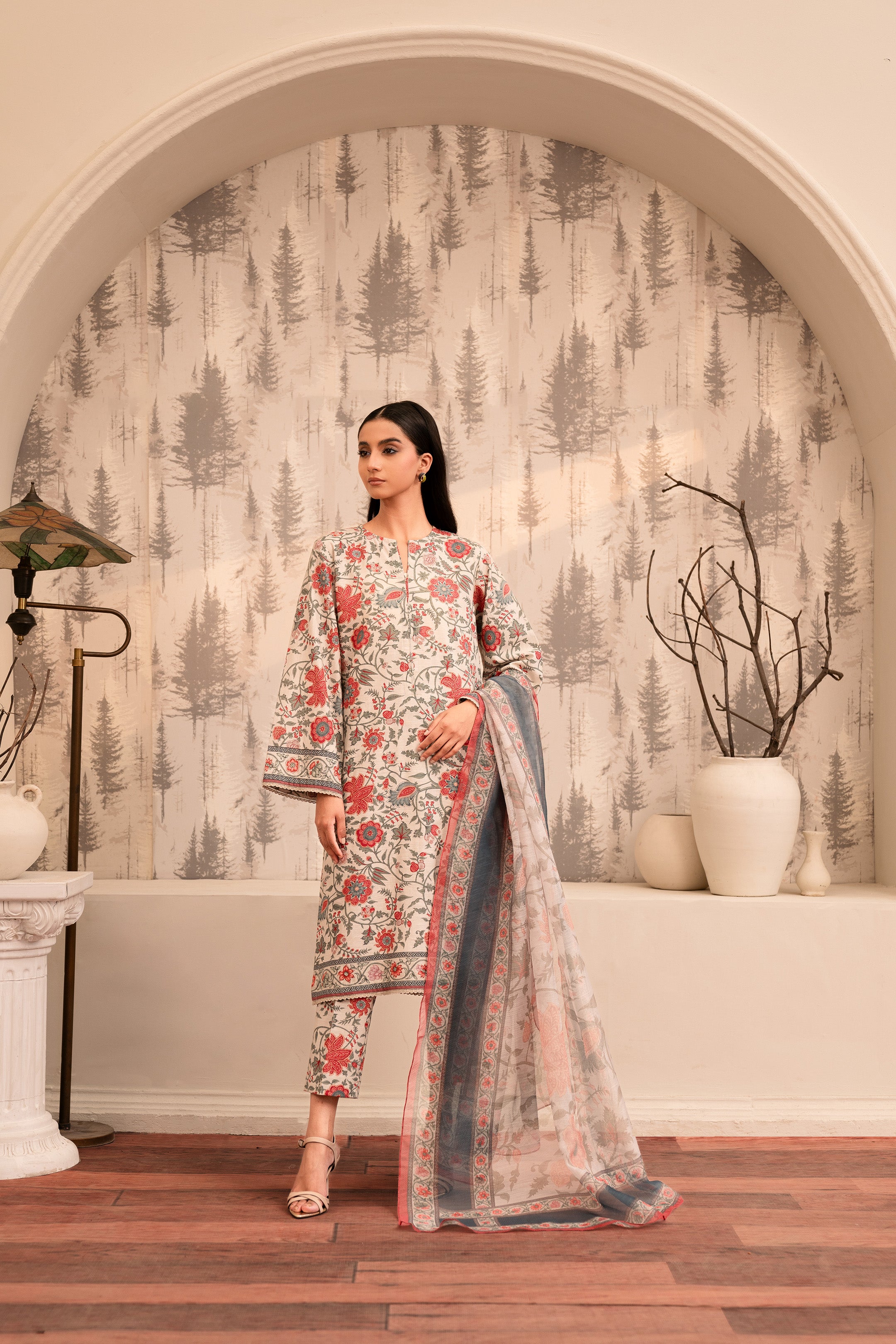 3 Piece Printed Khaddar Suit IVR Red