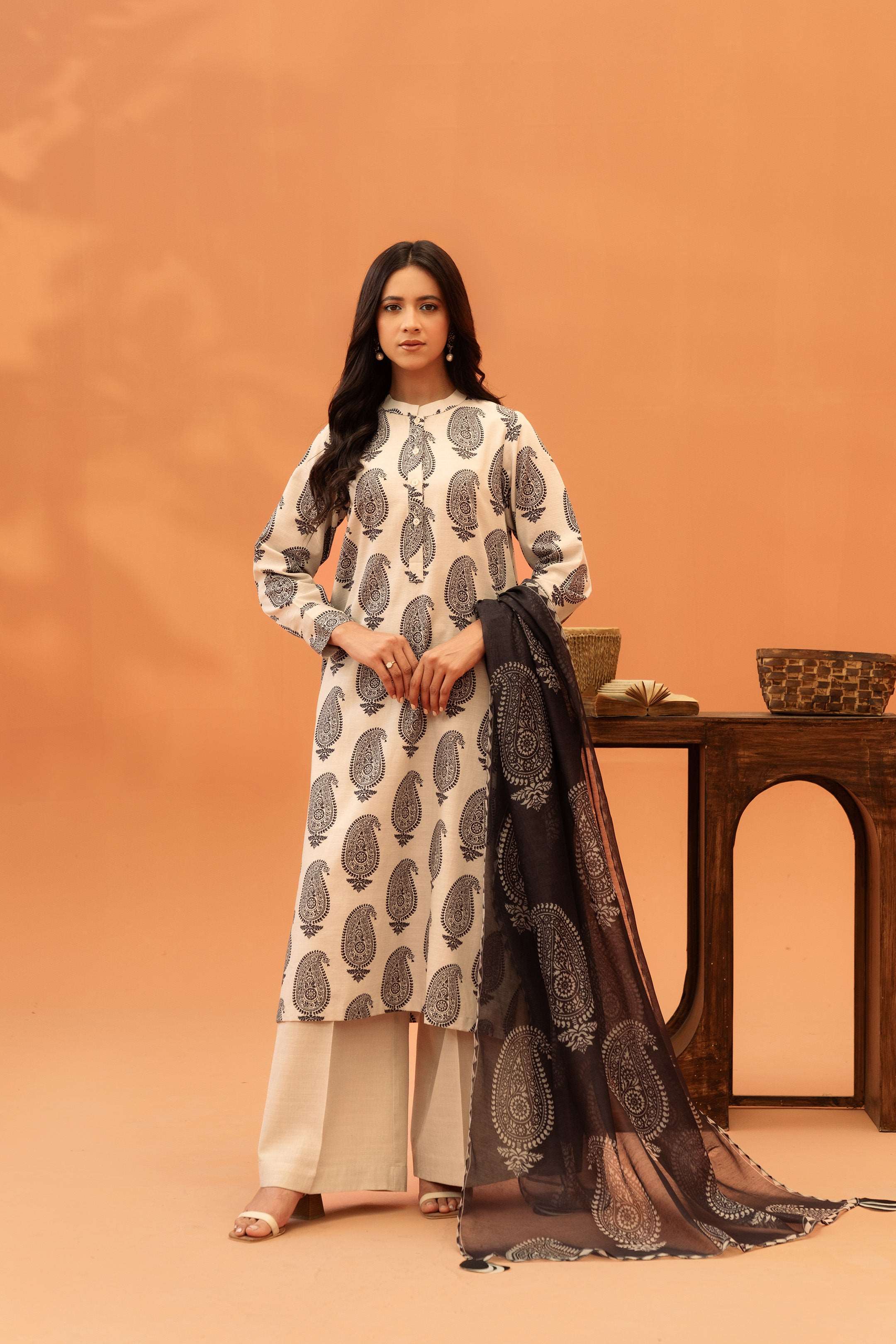 2 Piece Printed Khaddar Suit Unstitched Winter-24