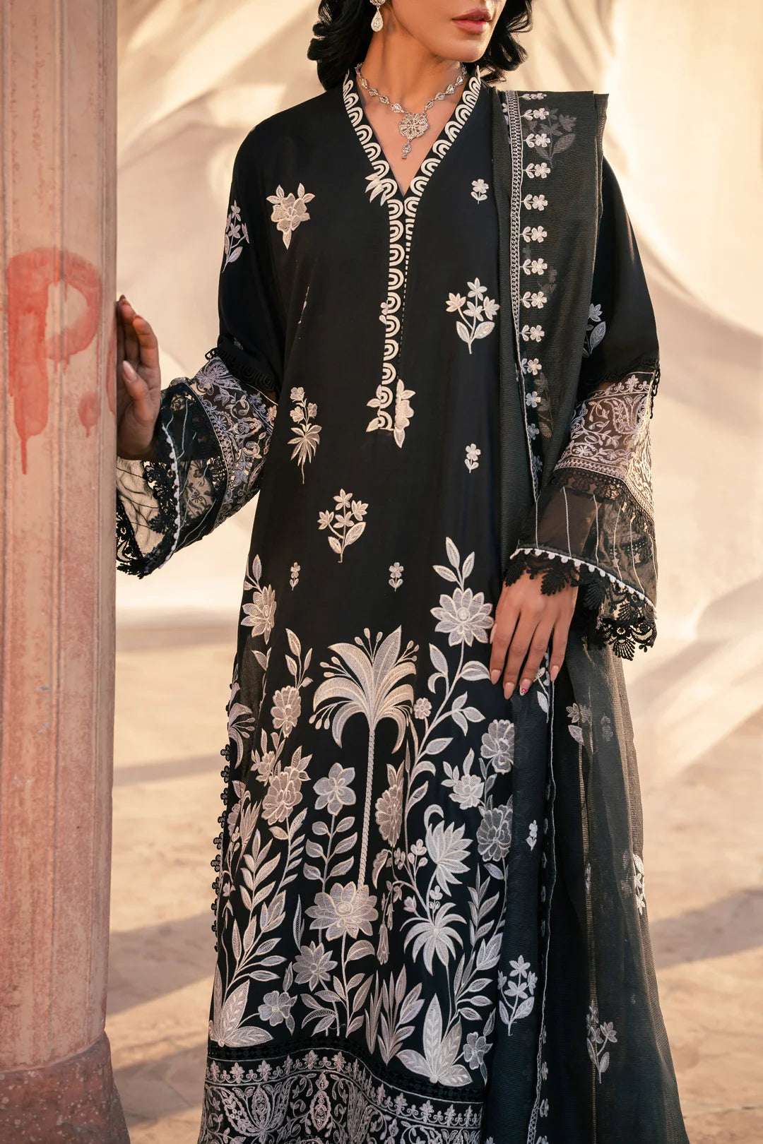 3 Piece Embroidered Linen Suit