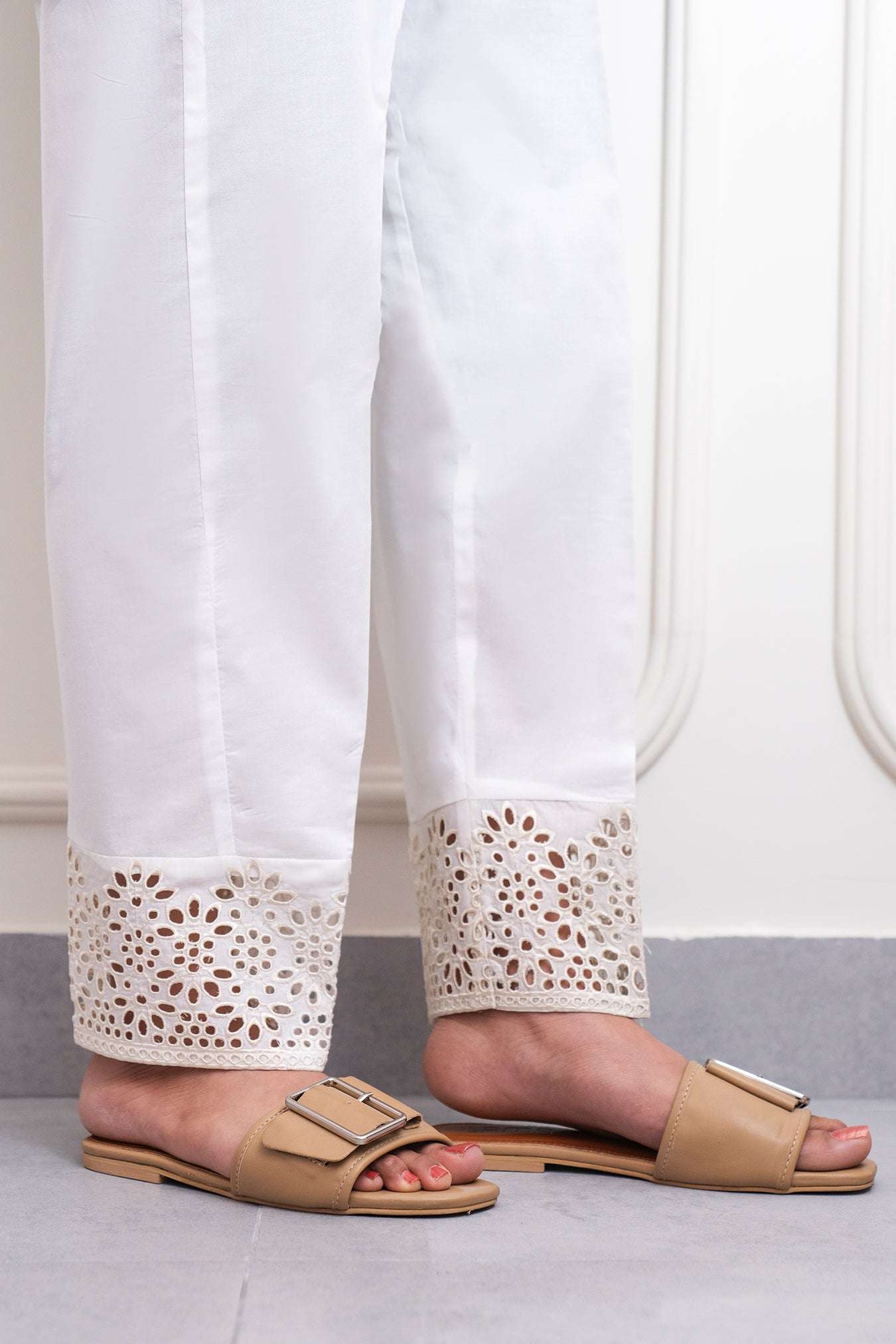 Basic White Embroidered Trouser