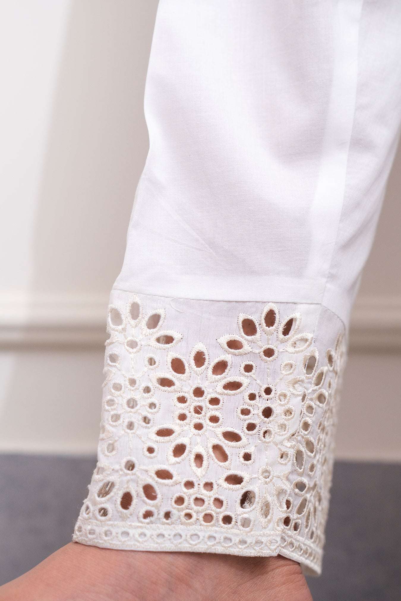 Basic White Embroidered Trouser