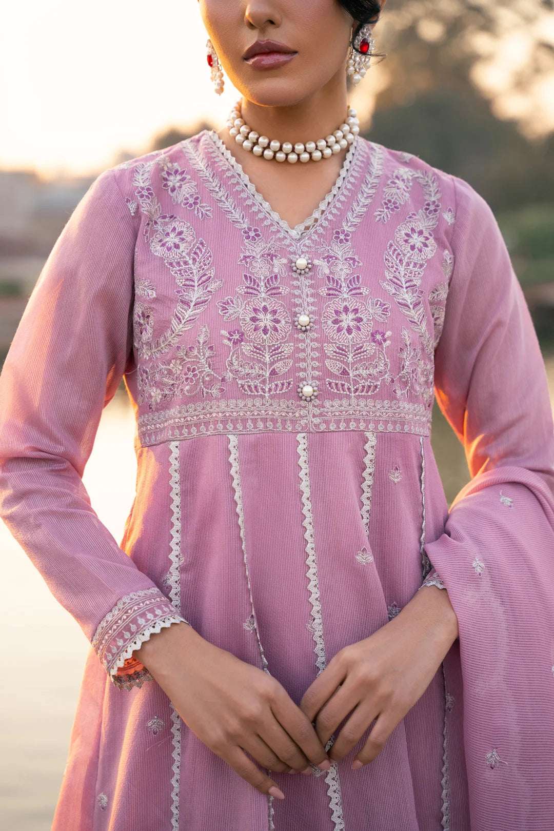 3 Piece Embroidered Cotton Net Suit