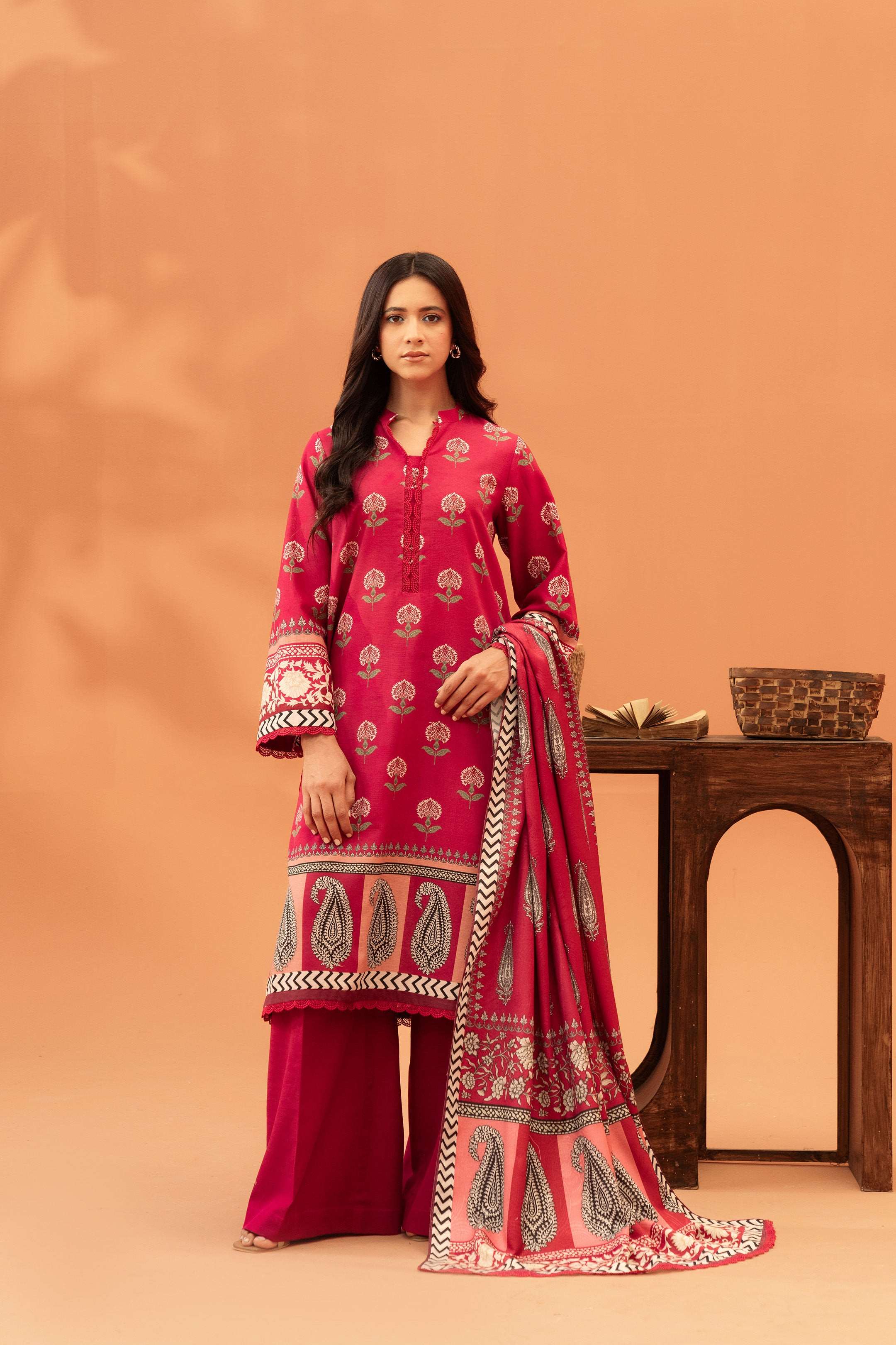 3 Piece Printed Khaddar Suit Unstitched Winter-24