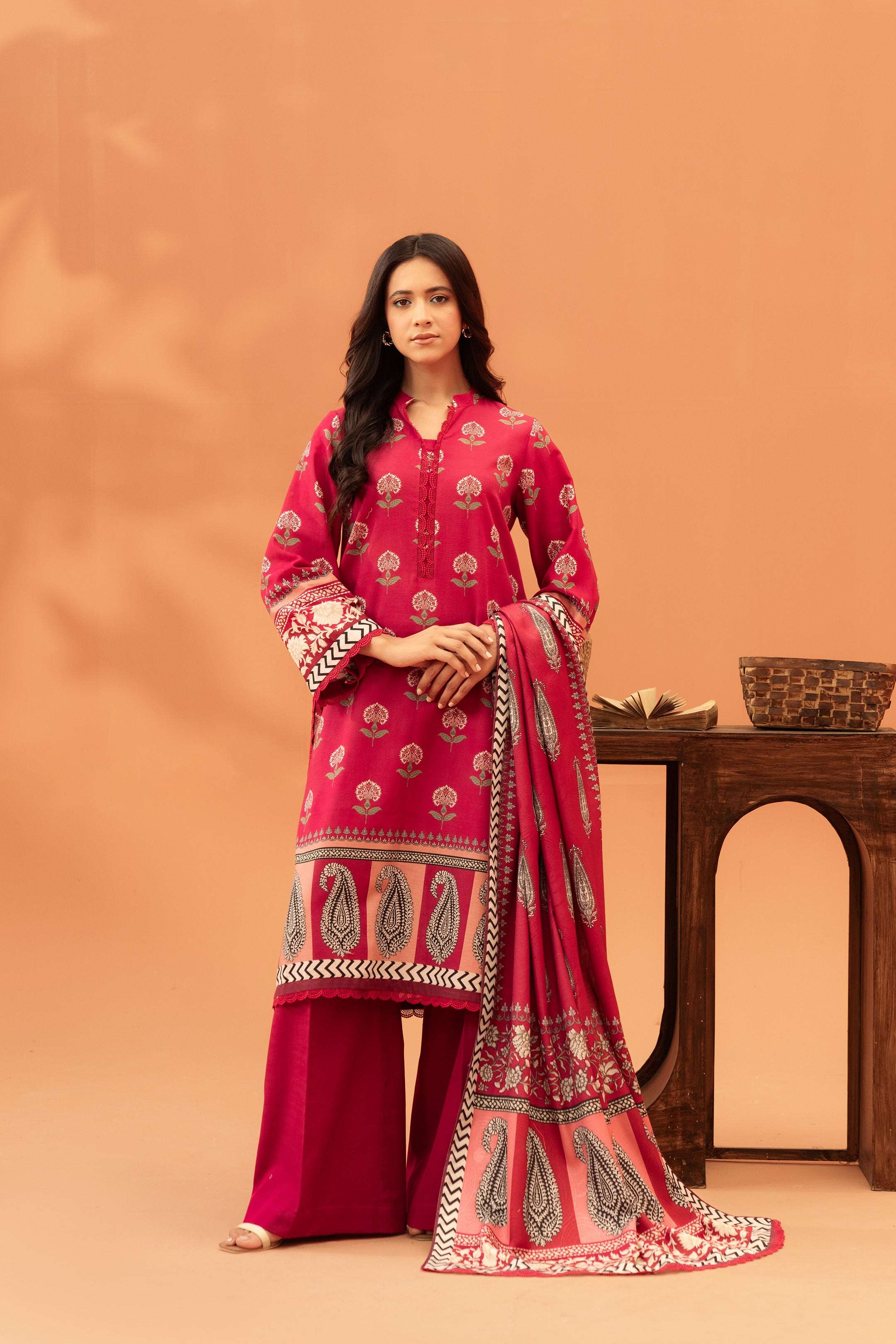 3 Piece Printed Khaddar Suit Unstitched Winter-24