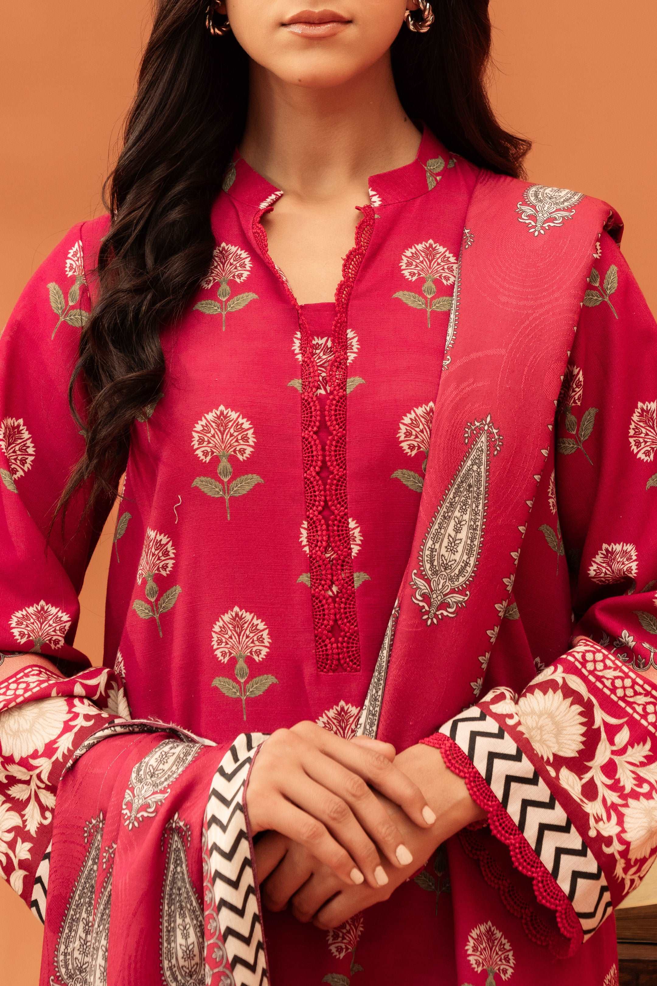 3 Piece Printed Khaddar Suit Unstitched Winter-24