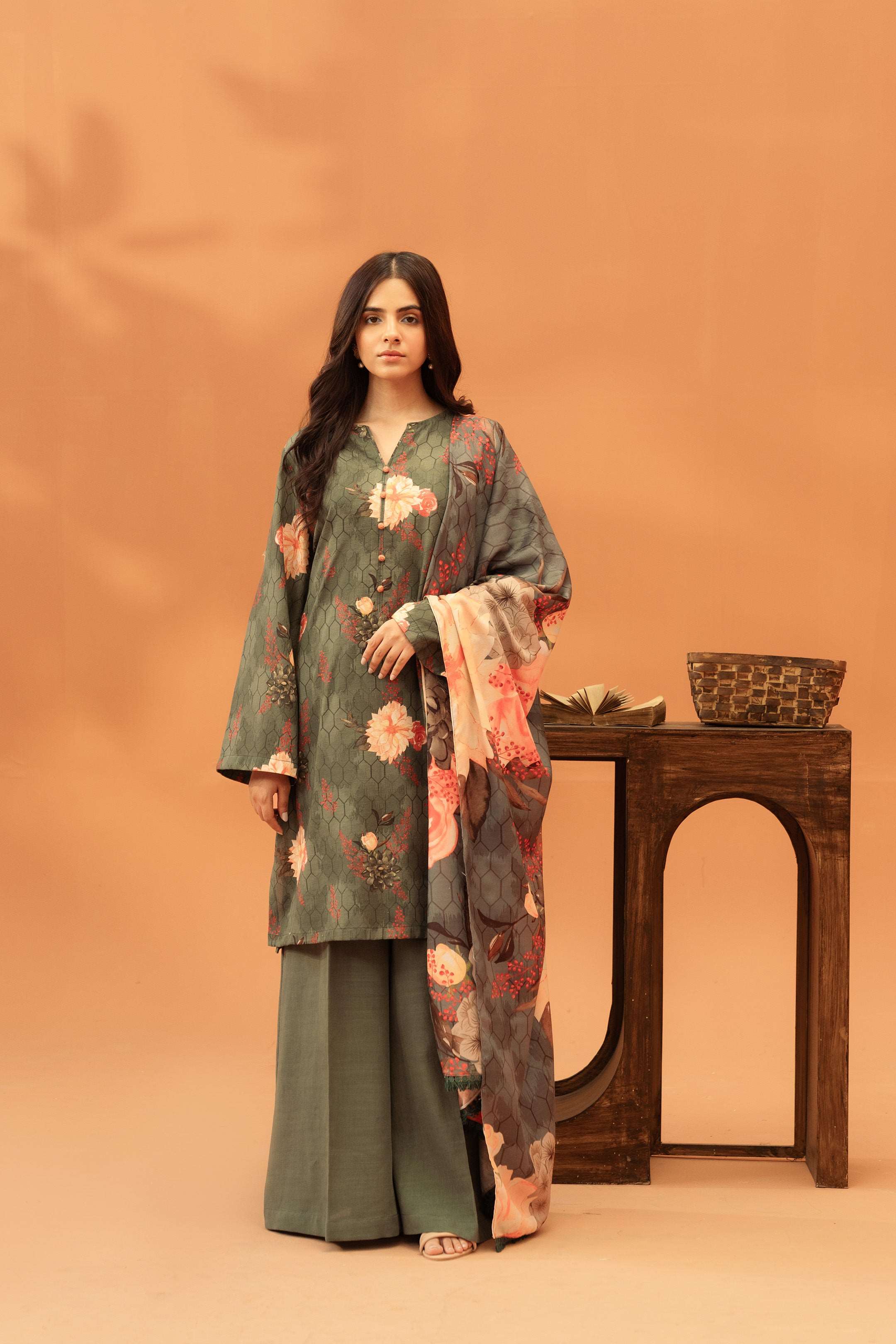 3 Piece Printed Khaddar Suit Unstitched Winter-24