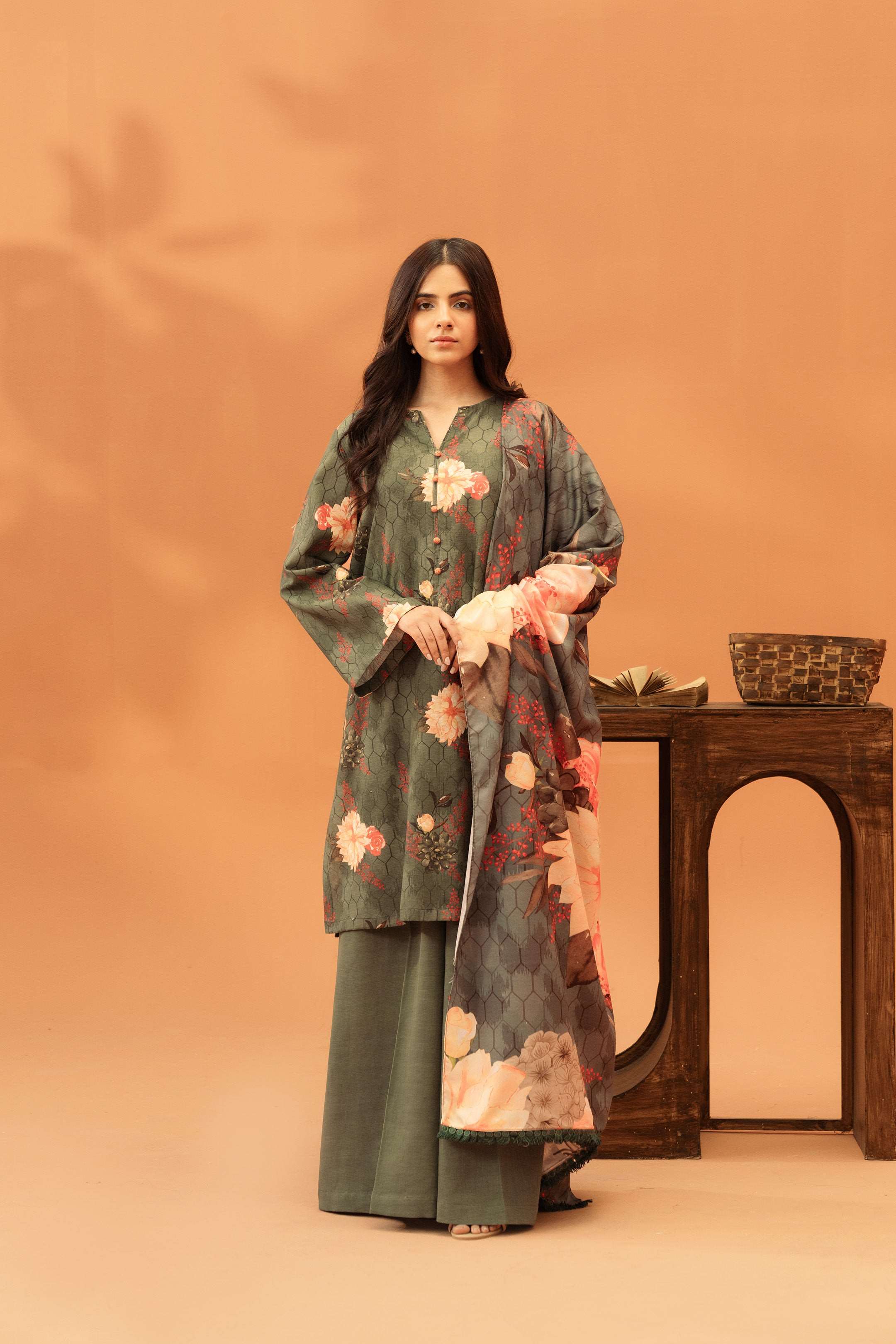 3 Piece Printed Khaddar Suit Unstitched Winter-24