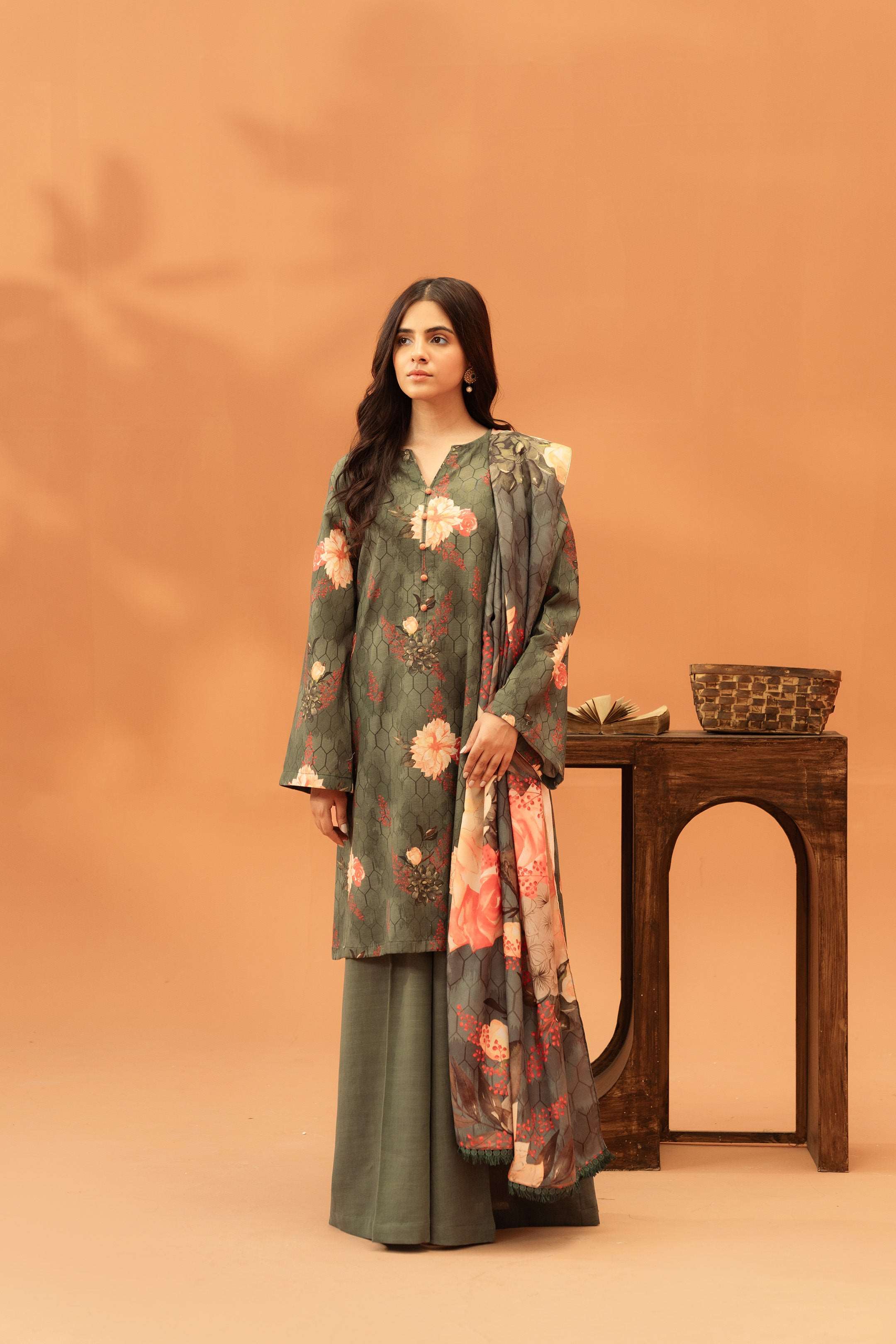 3 Piece Printed Khaddar Suit Unstitched Winter-24