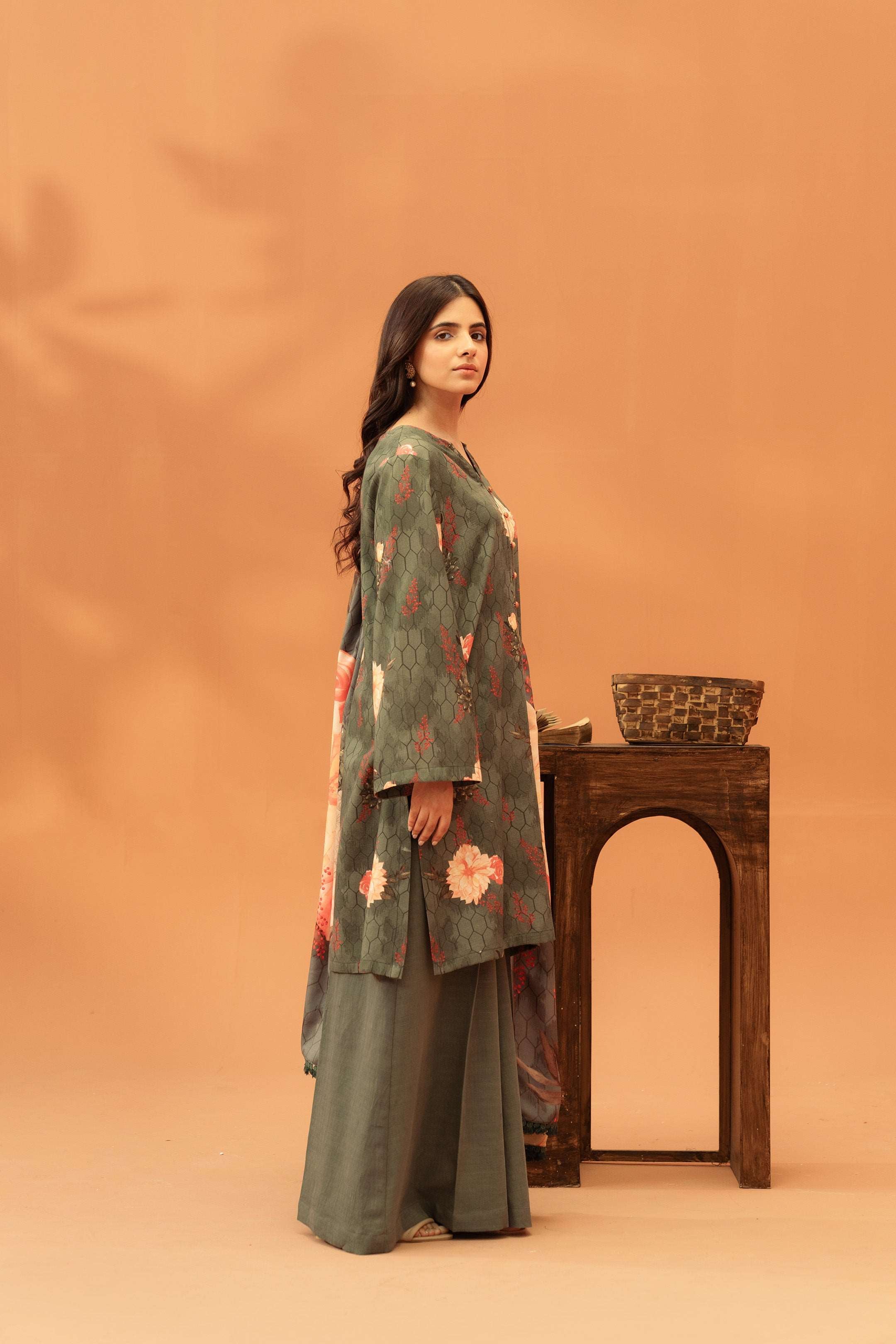 3 Piece Printed Khaddar Suit Unstitched Winter-24