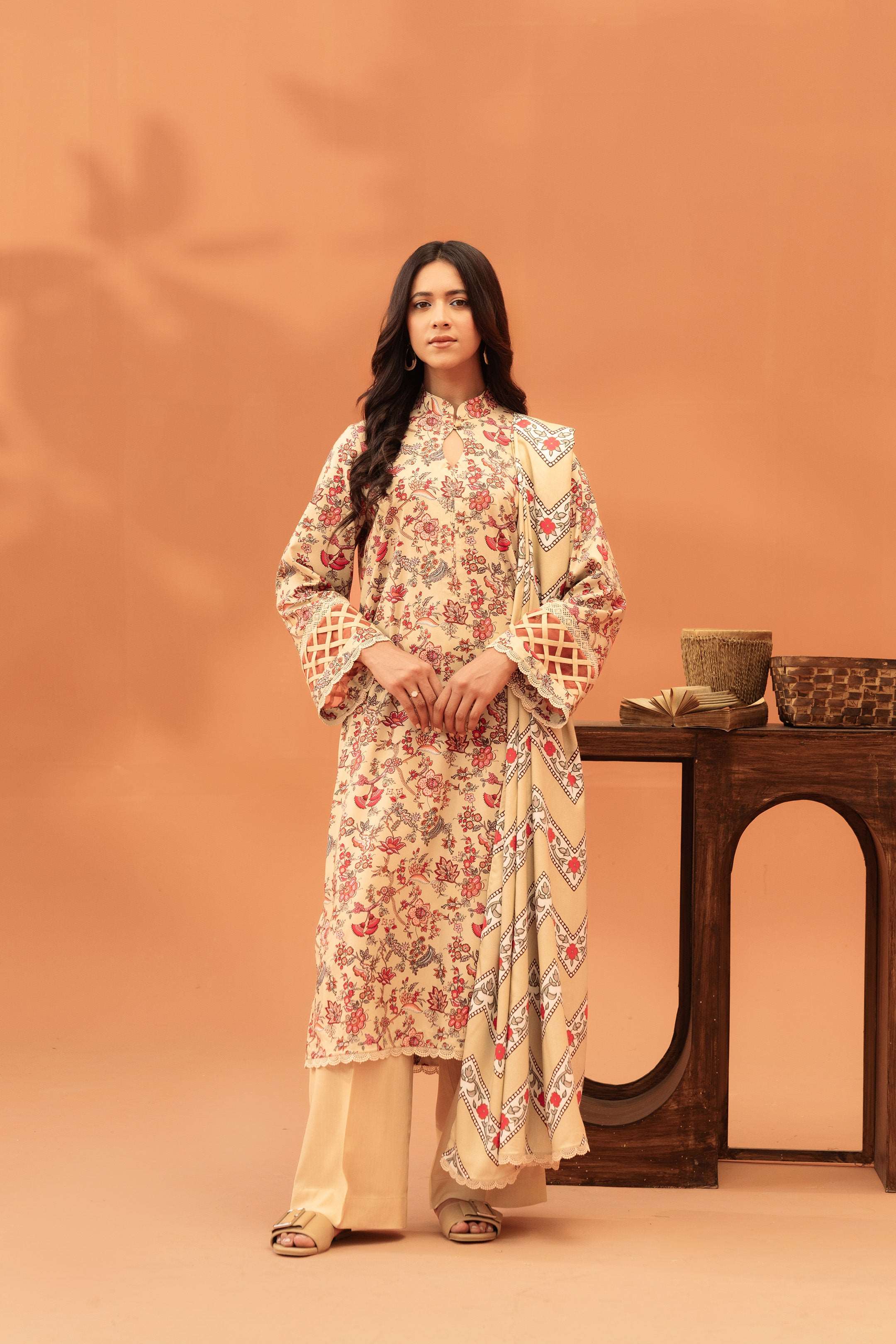 2 Piece Printed Linen Suit Unstitched Winter-24