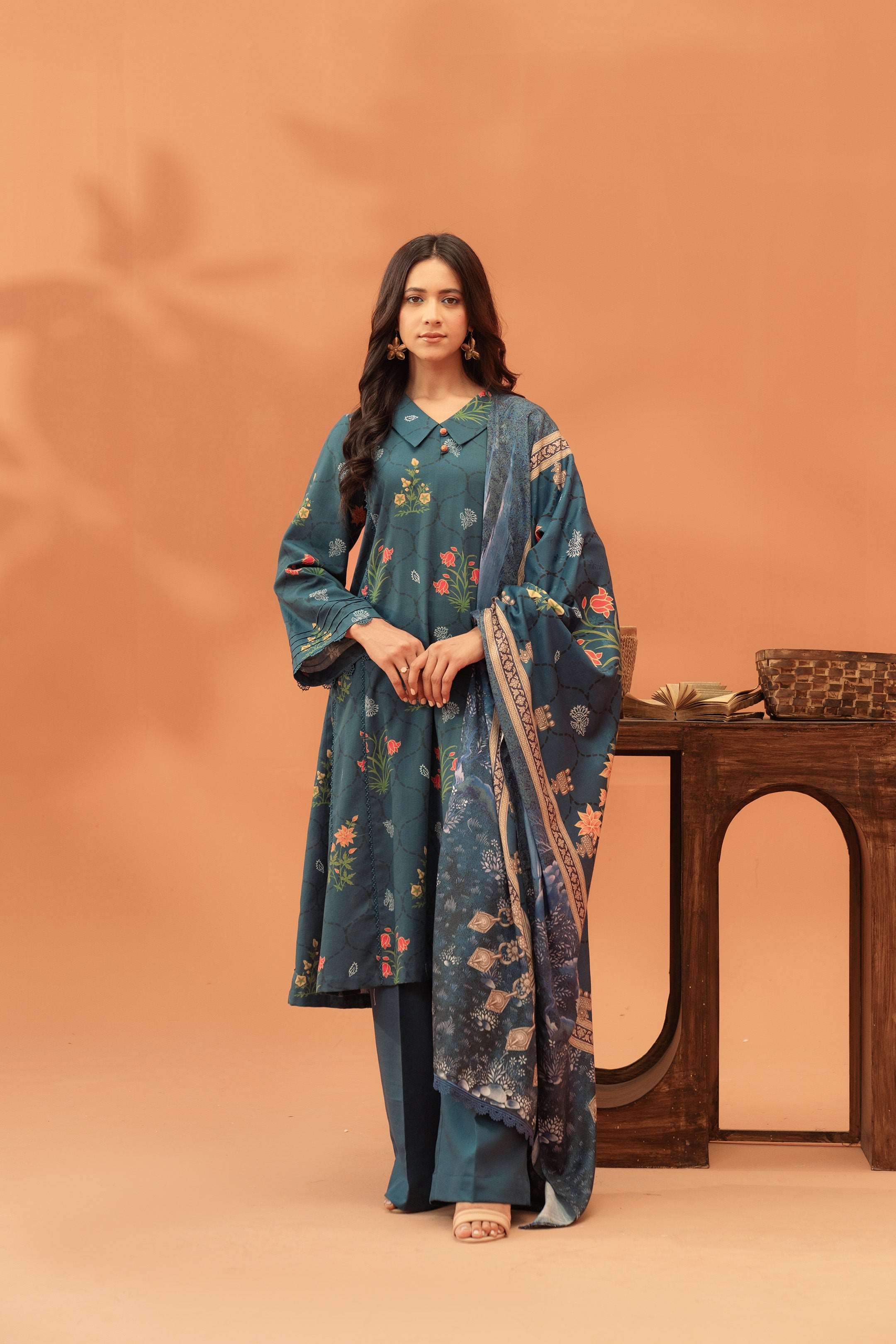 3 Piece Printed Khaddar Suit Unstitched Winter-24