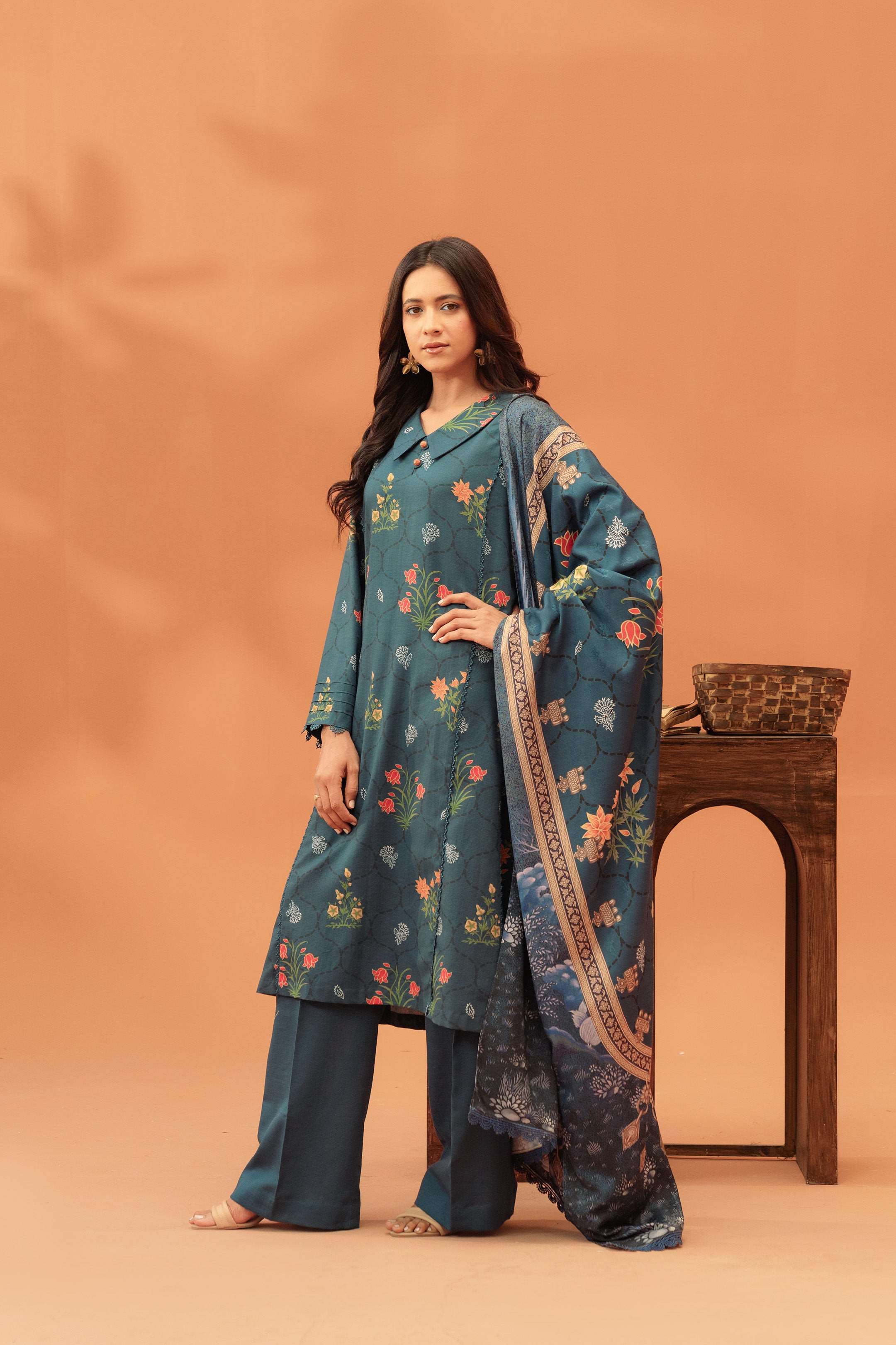 3 Piece Printed Khaddar Suit Unstitched Winter-24