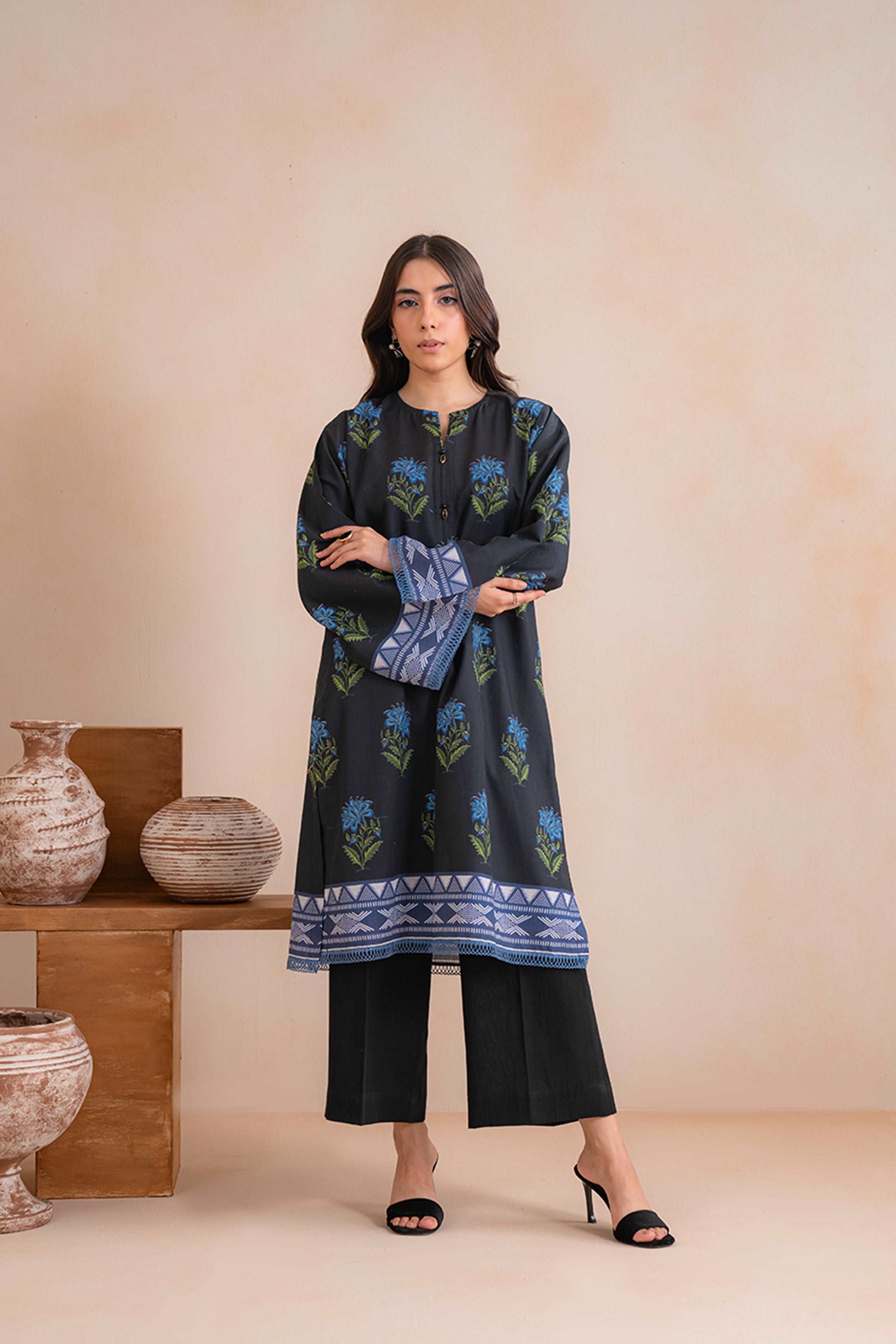 1 Piece Printed Khaddar Shirt Unstitched Winter-24