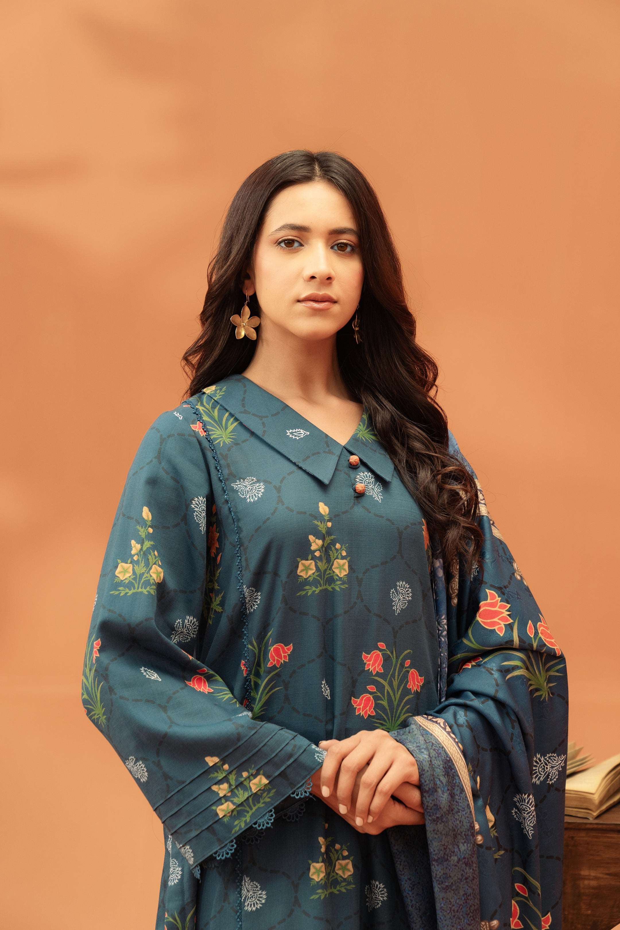 3 Piece Printed Khaddar Suit Unstitched Winter-24