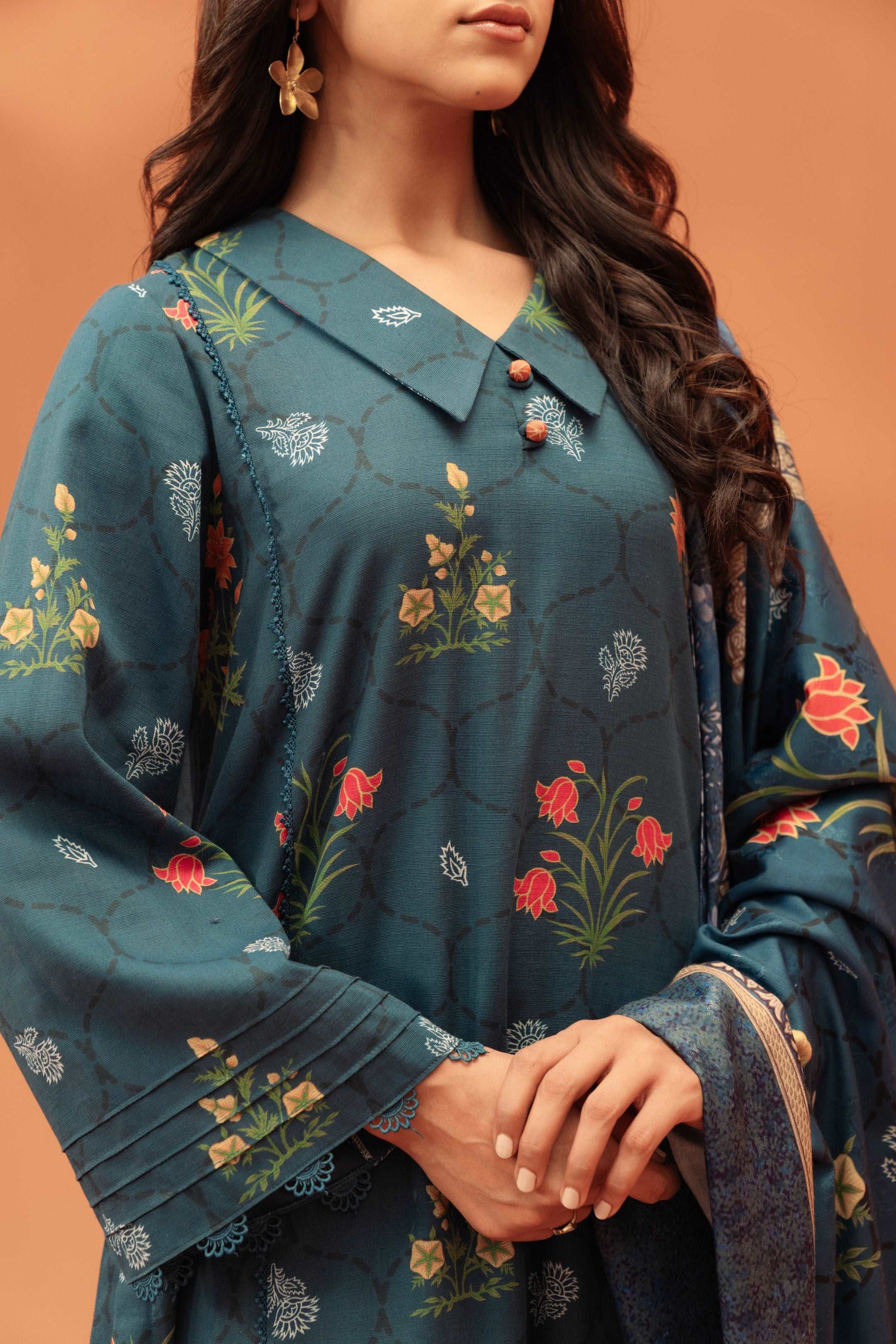 3 Piece Printed Khaddar Suit Unstitched Winter-24