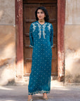 1 Piece Embroidered Raw Silk Kaftan