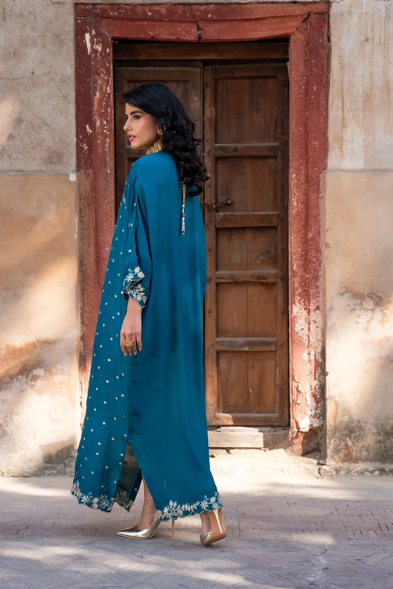 1 Piece Embroidered Raw Silk Kaftan