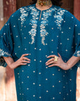 1 Piece Embroidered Raw Silk Kaftan