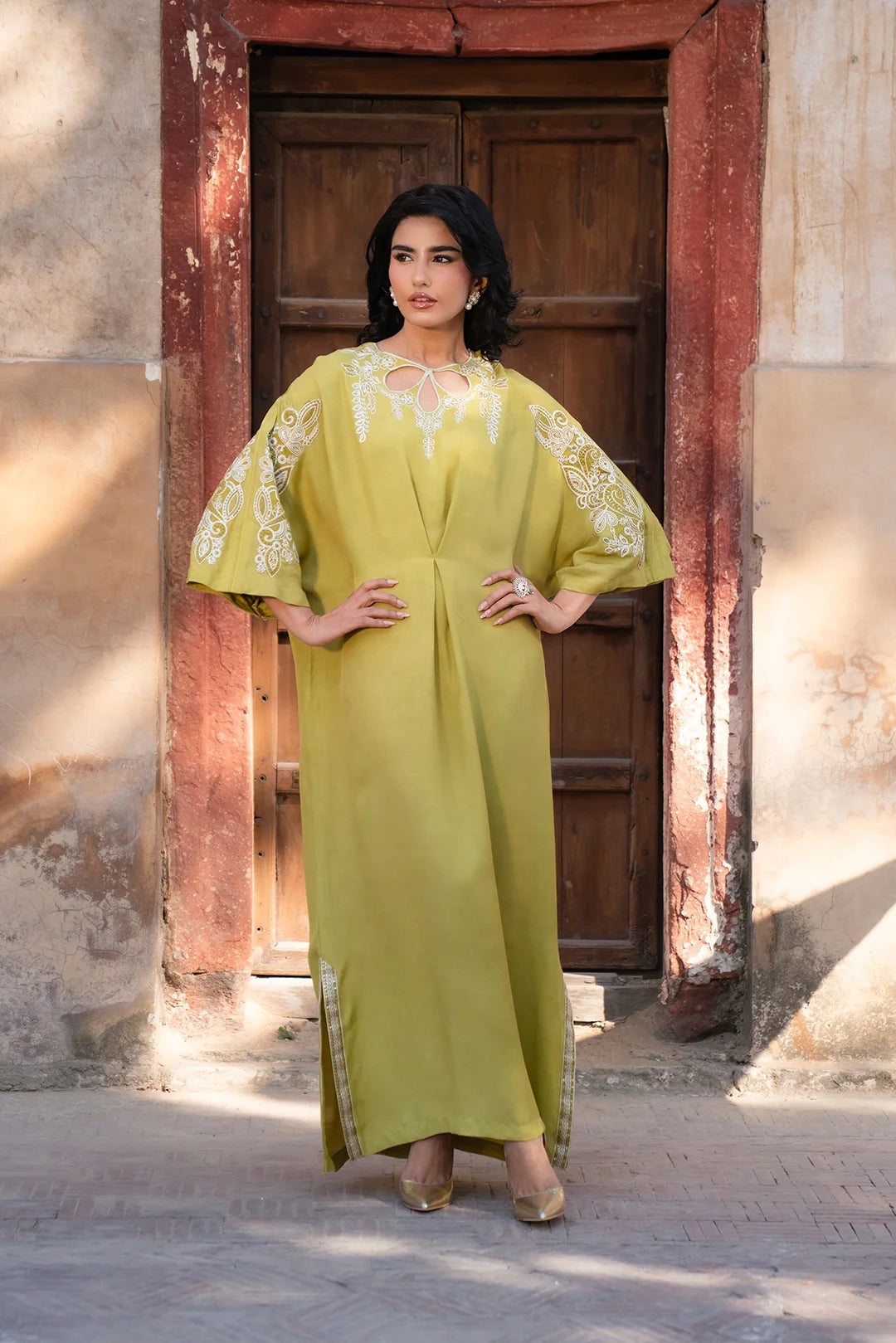 1 Piece Embroidered Raw Silk Kaftan