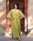 1 Piece Embroidered Raw Silk Kaftan