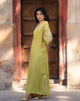 1 Piece Embroidered Raw Silk Kaftan