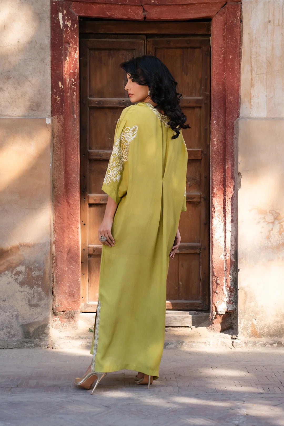 1 Piece Embroidered Raw Silk Kaftan