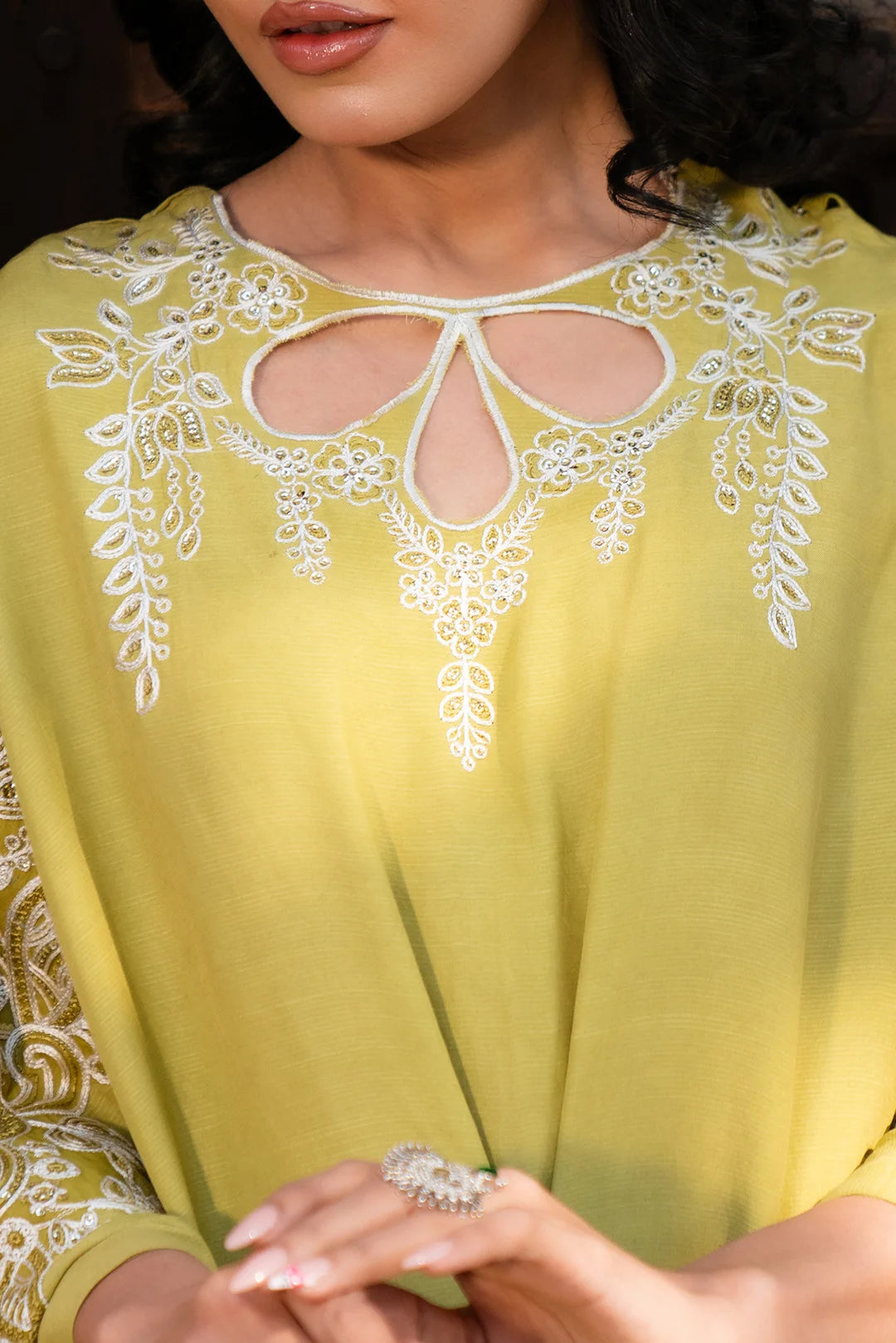 1 Piece Embroidered Raw Silk Kaftan