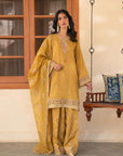 3 Piece Embroidered Raw Silk Suit