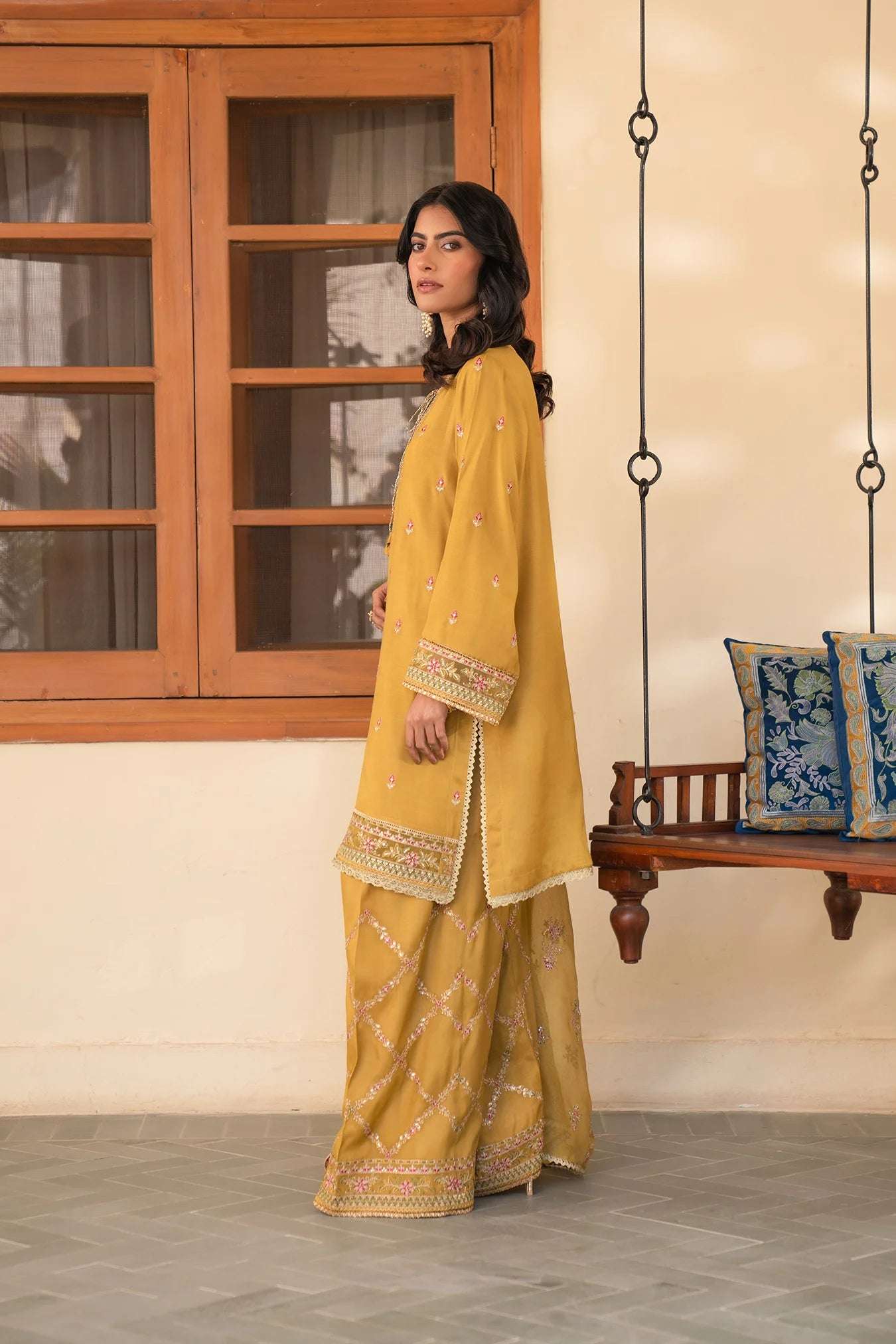 3 Piece Embroidered Raw Silk Suit