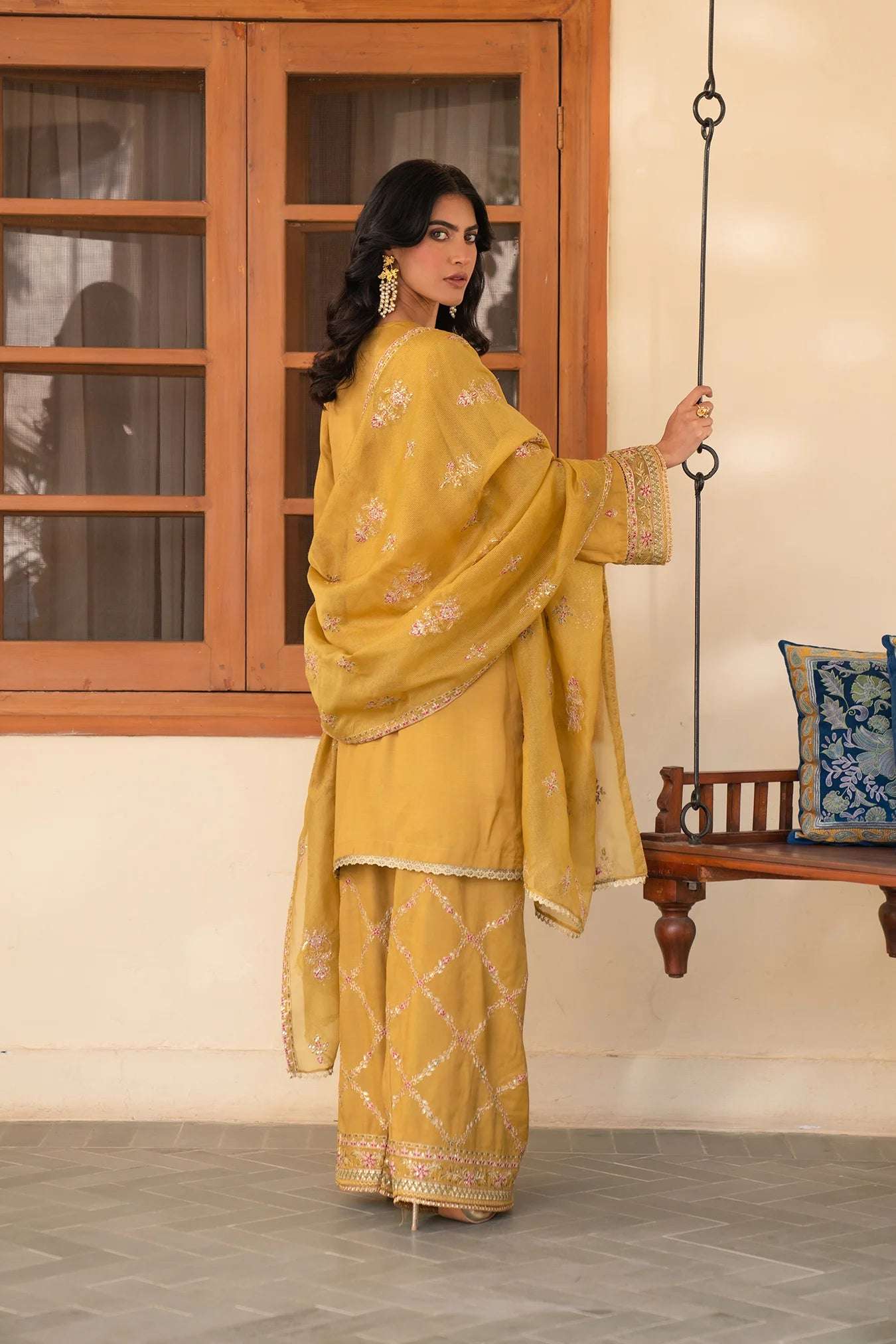 3 Piece Embroidered Raw Silk Suit