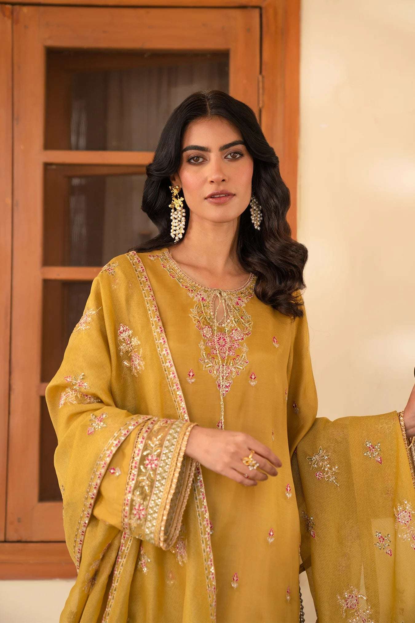 3 Piece Embroidered Raw Silk Suit