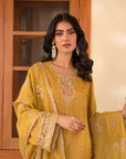 3 Piece Embroidered Raw Silk Suit