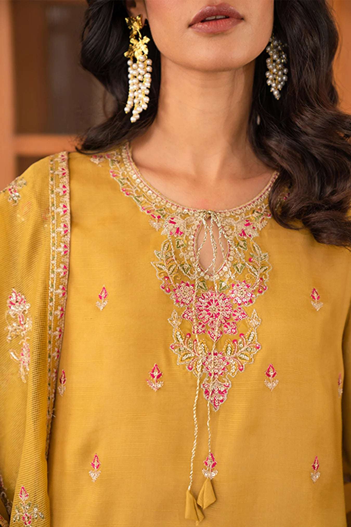 3 Piece Embroidered Raw Silk Suit