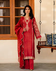 3 Piece Embroidered Raw Silk Suit