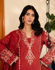 3 Piece Embroidered Raw Silk Suit