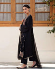 3 Piece Embroidered Raw Silk Suit