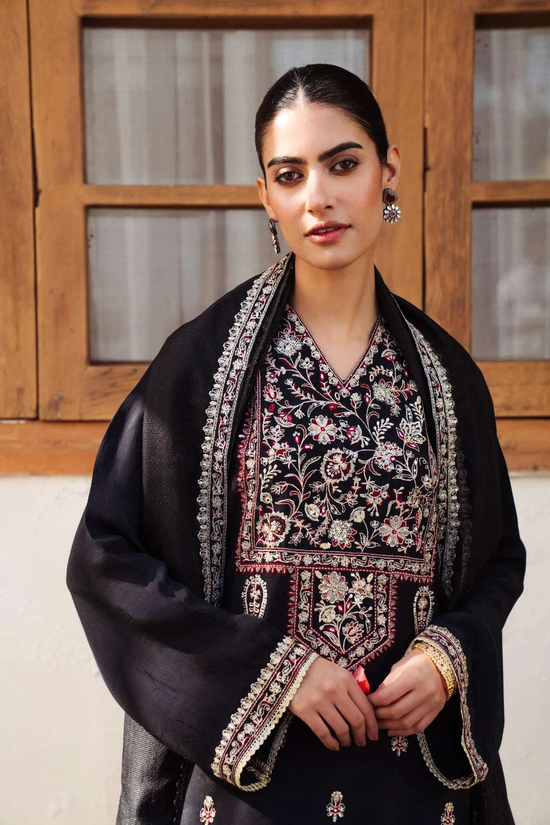 3 Piece Embroidered Raw Silk Suit