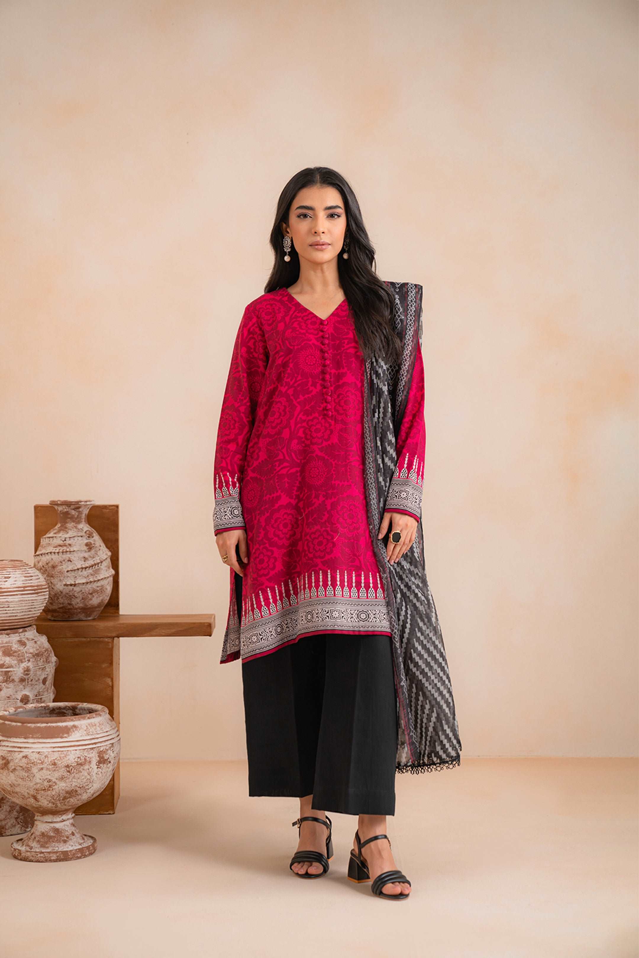 2 Piece Printed Khaddar Suit Unstitched Winter-24