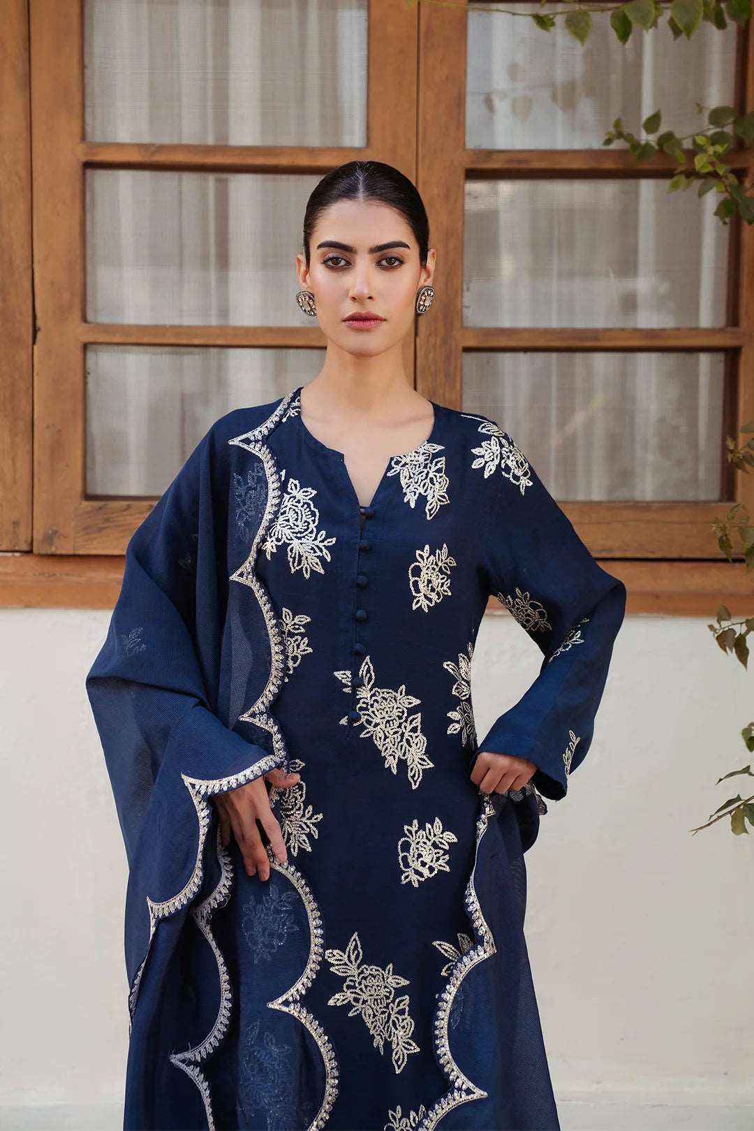 3 Piece Embroidered Raw Silk Suit