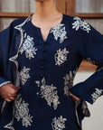 3 Piece Embroidered Raw Silk Suit