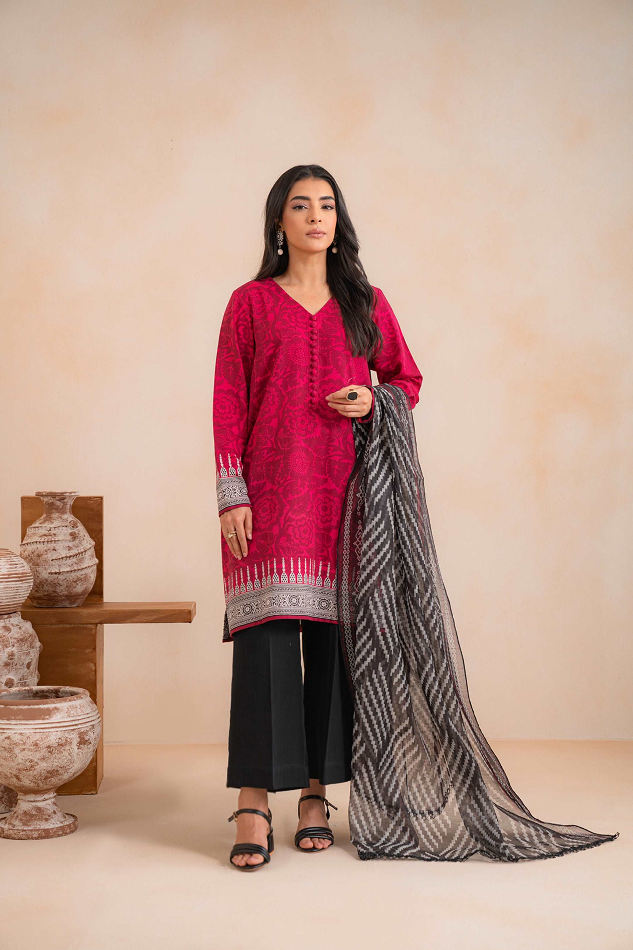 2 Piece Printed Khaddar Suit Unstitched Winter-24