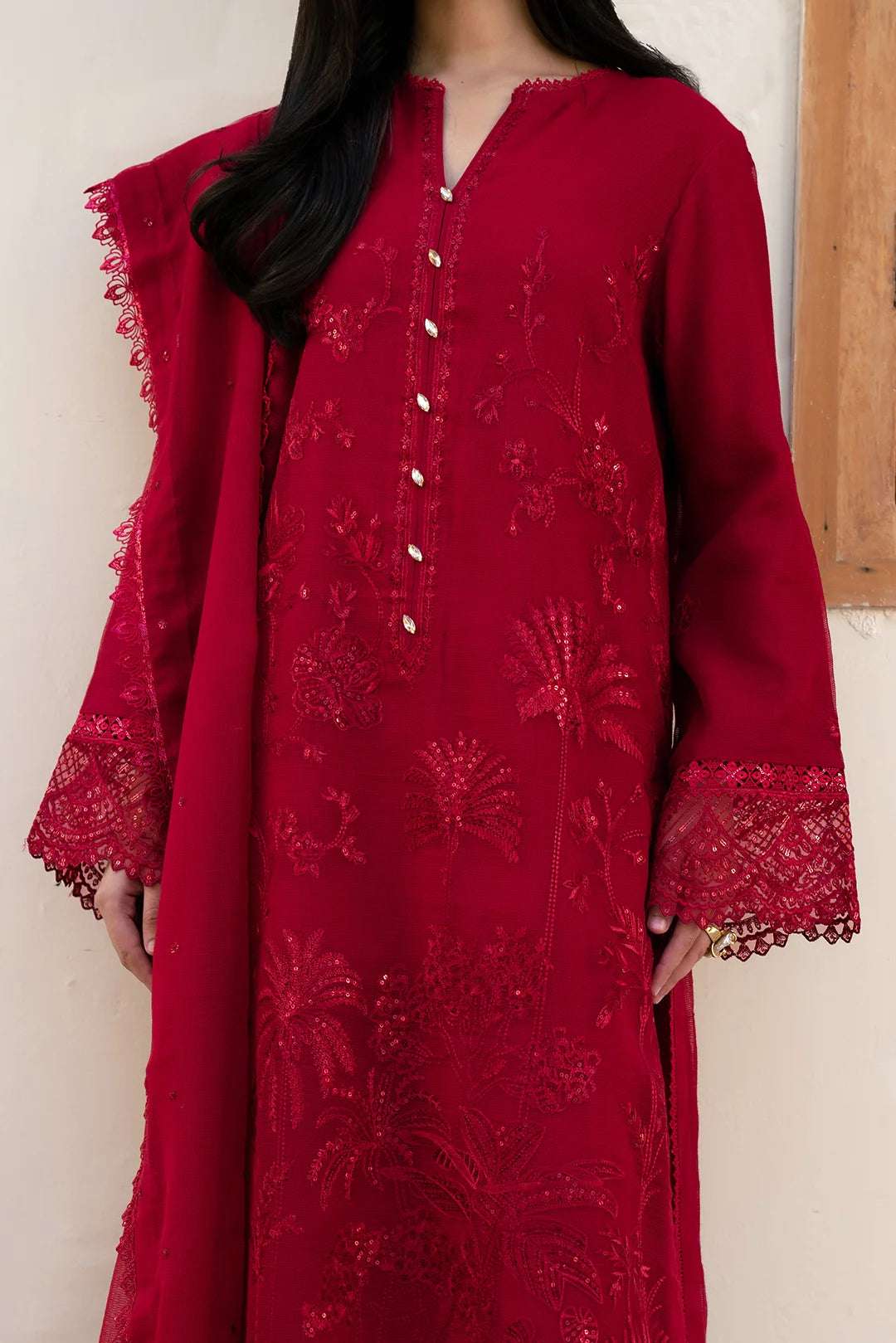 3 Piece Embroidered Cotton Net Suit